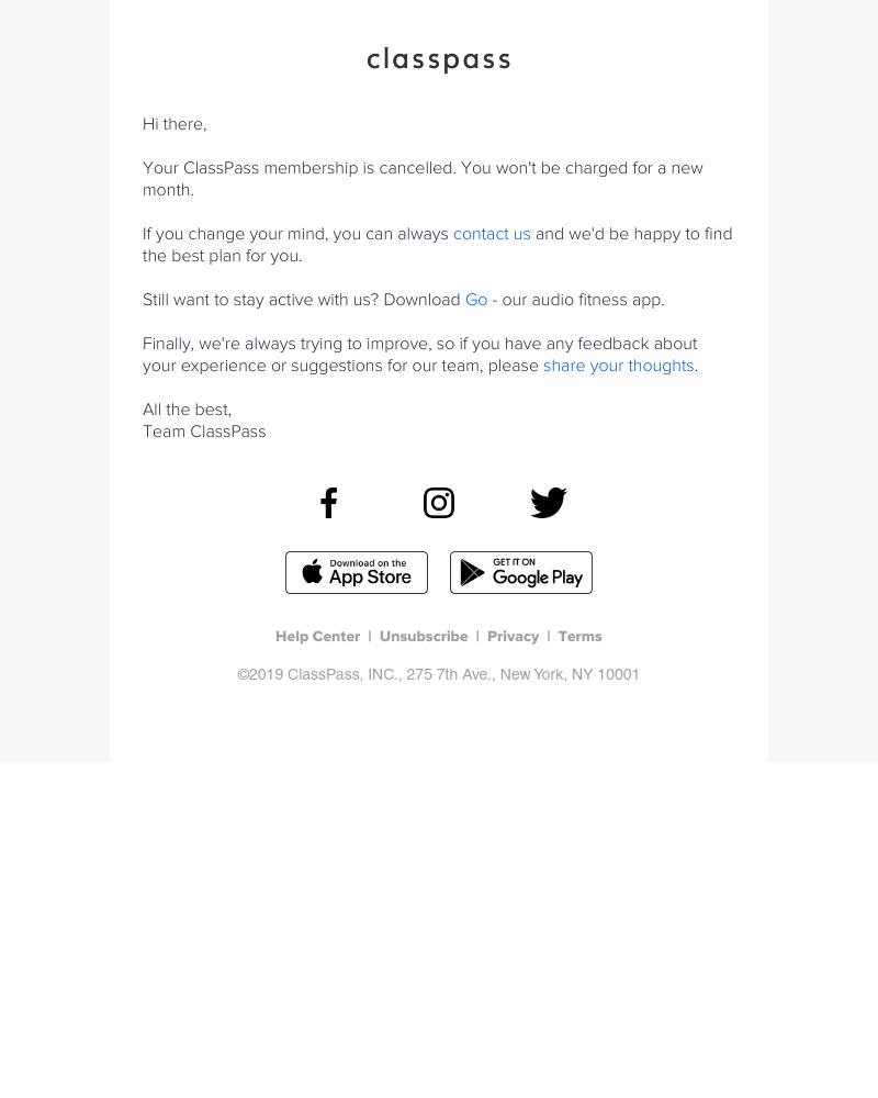 ClassPass - ClassPass Cancellation Confirmation