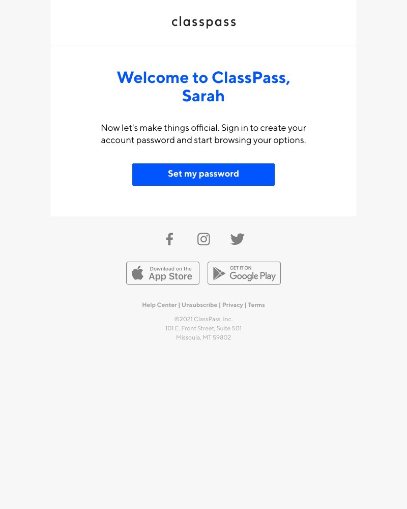 ClassPass - Final step: Set your password