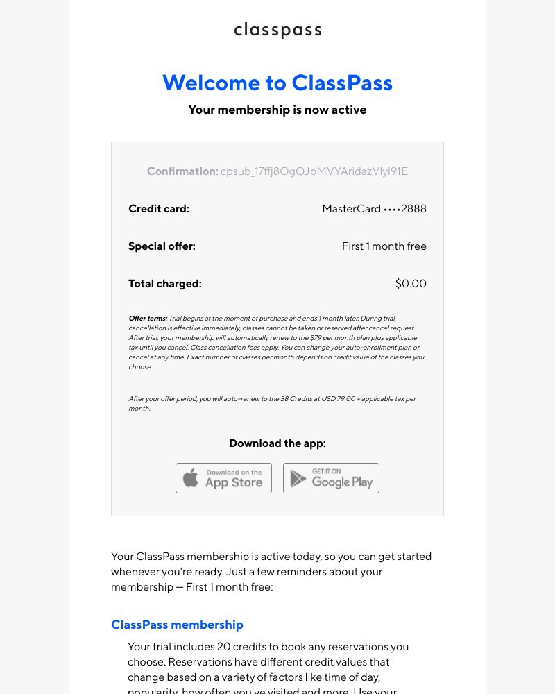 ClassPass - Your ClassPass membership is now active!