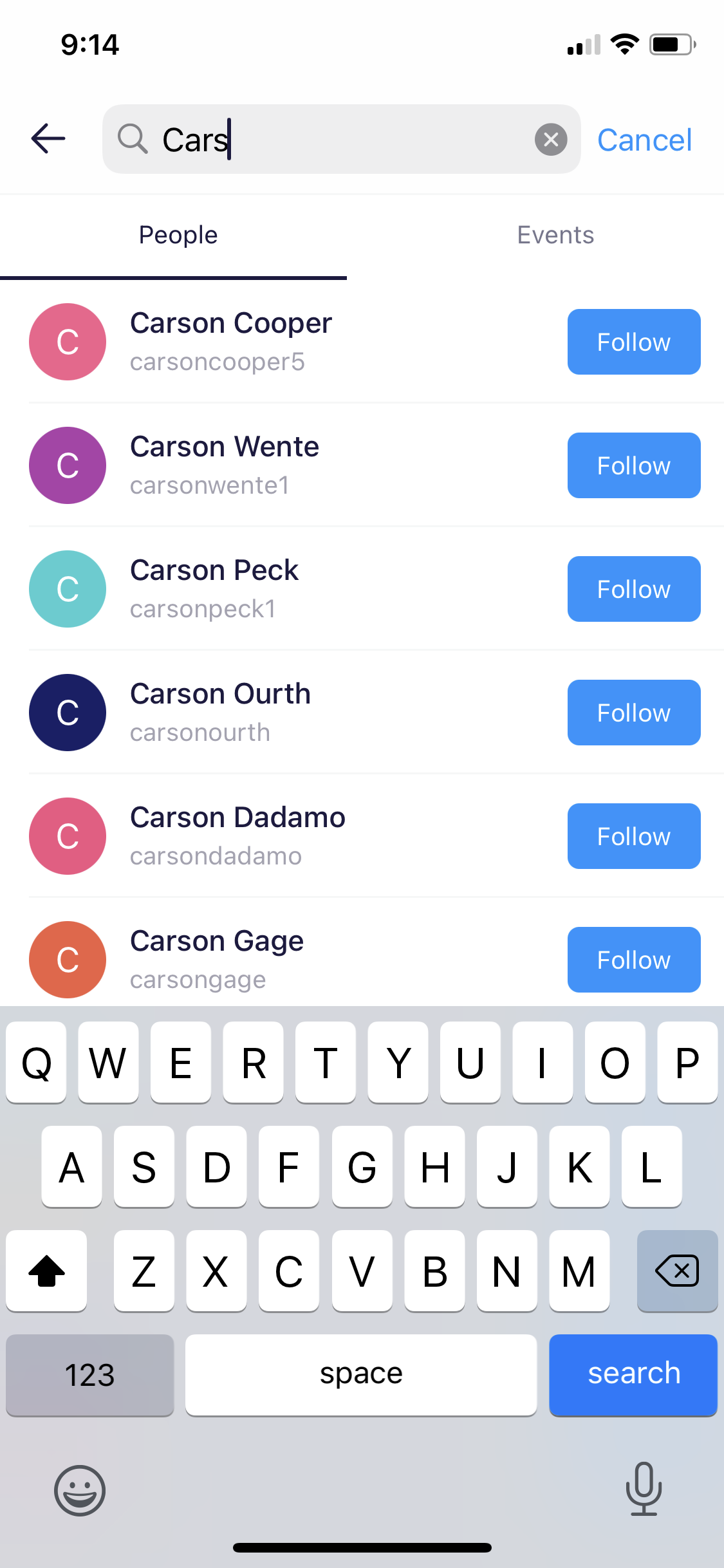 Screenshot of Search results