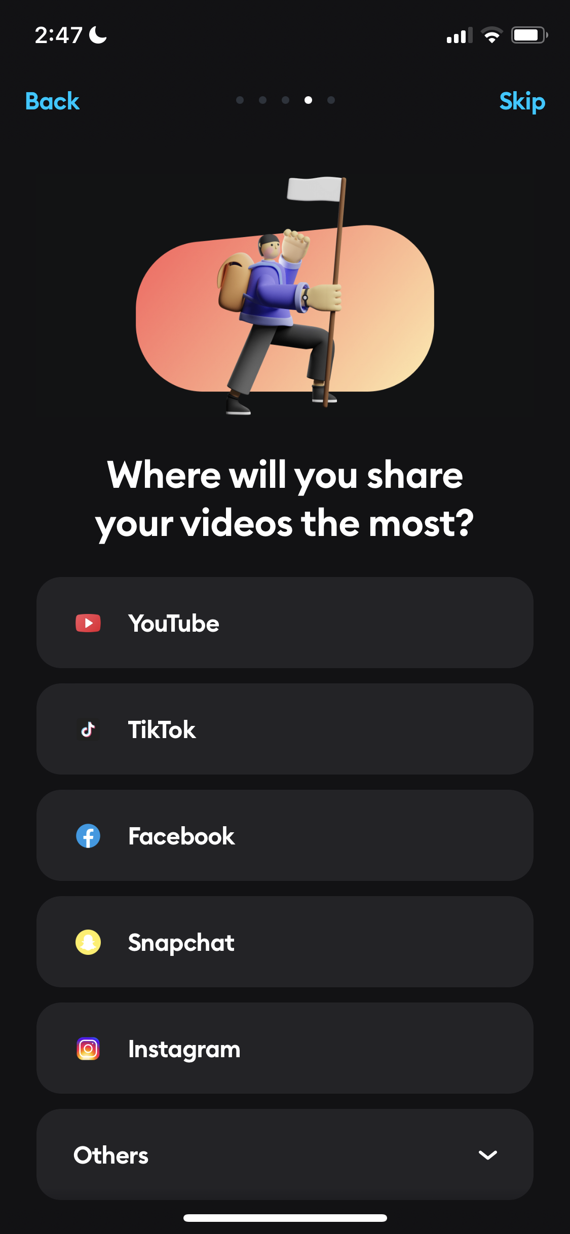 Screenshot of Onboarding question