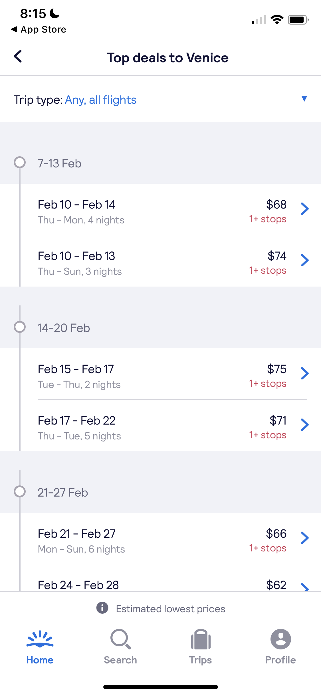 Screenshot of Flights