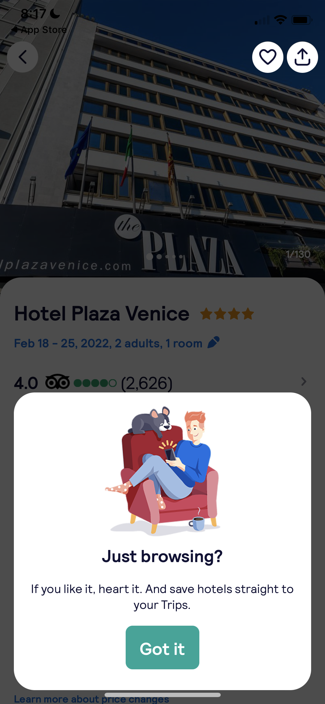 Screenshot of Guide modal