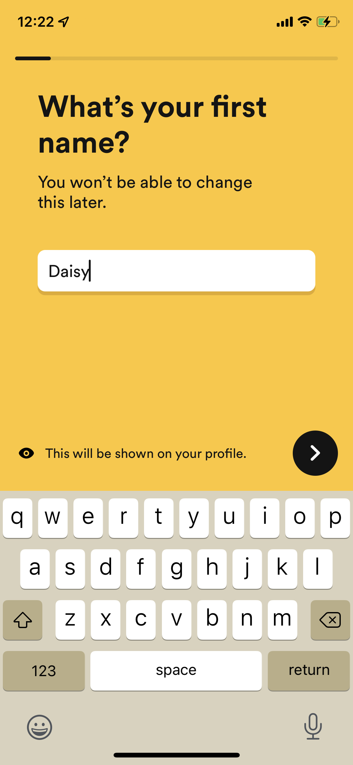 Screenshot of Enter name