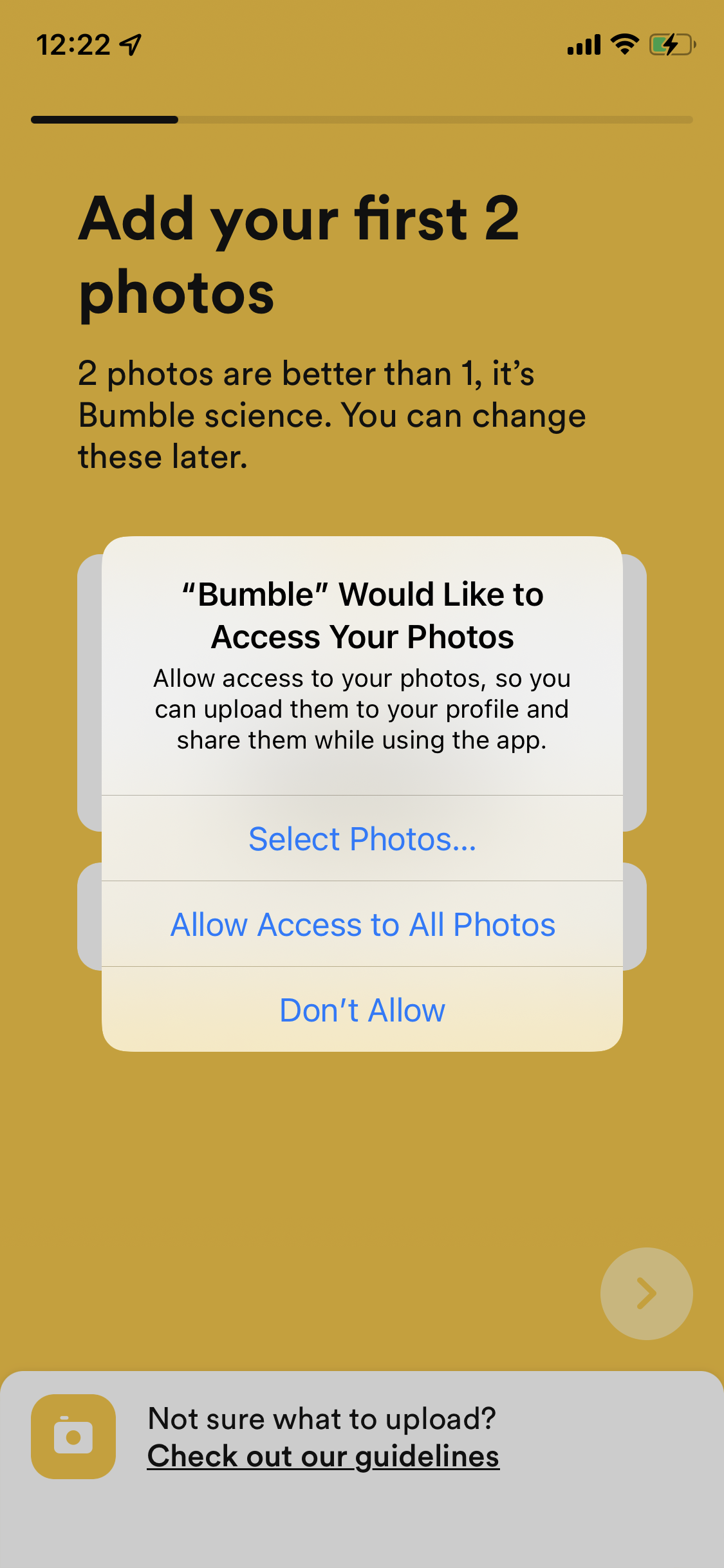 Screenshot of Enable photo library access