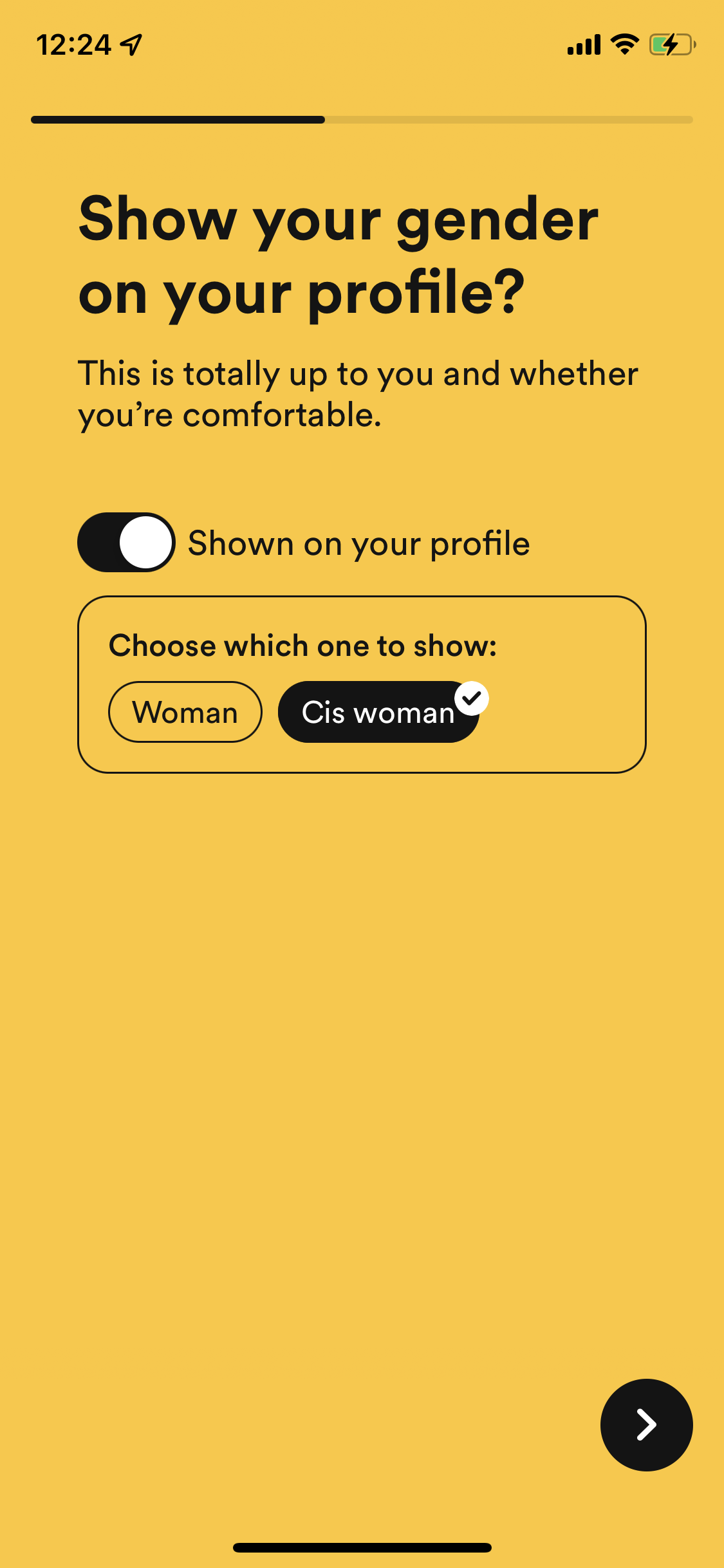 Screenshot of Onboarding question