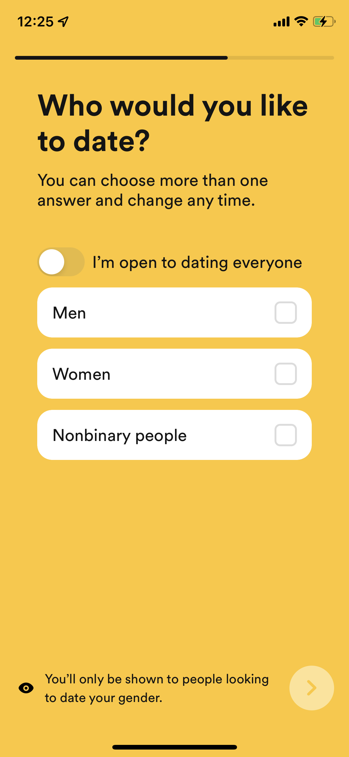 Screenshot of Onboarding question
