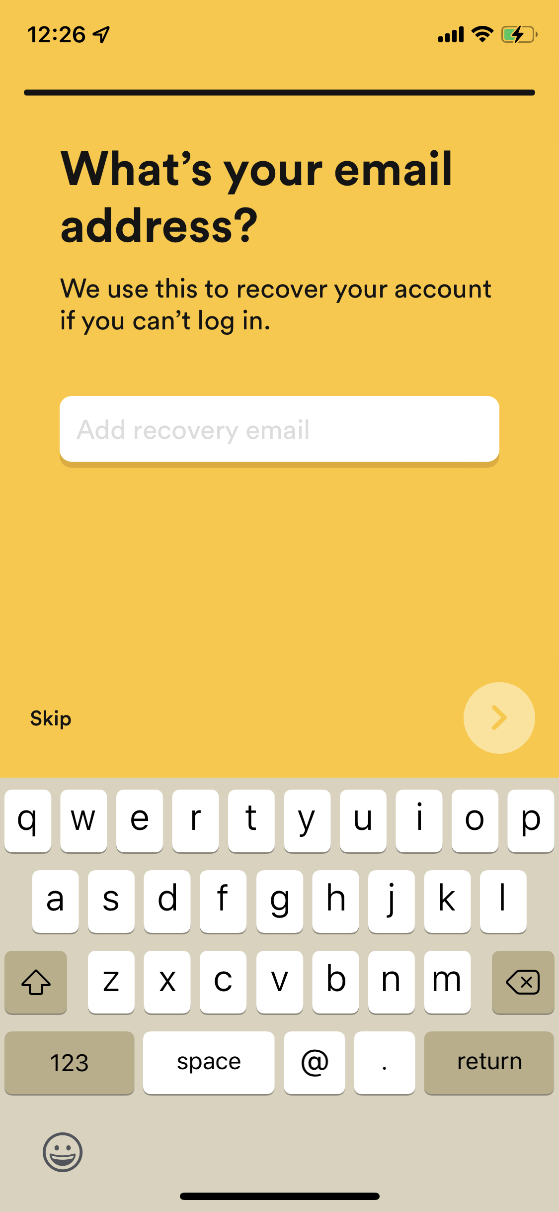 Screenshot of Enter email