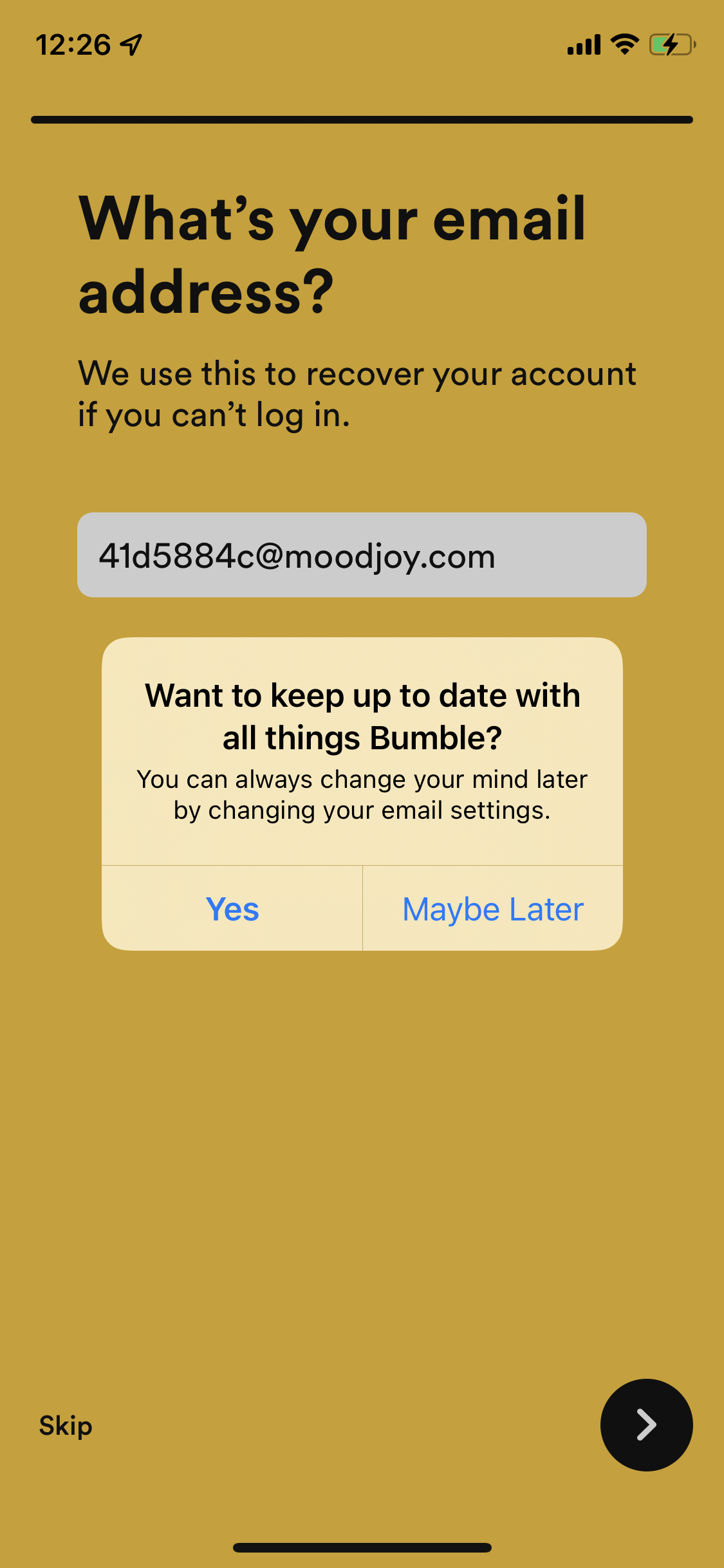 Screenshot of Newsletter opt-in