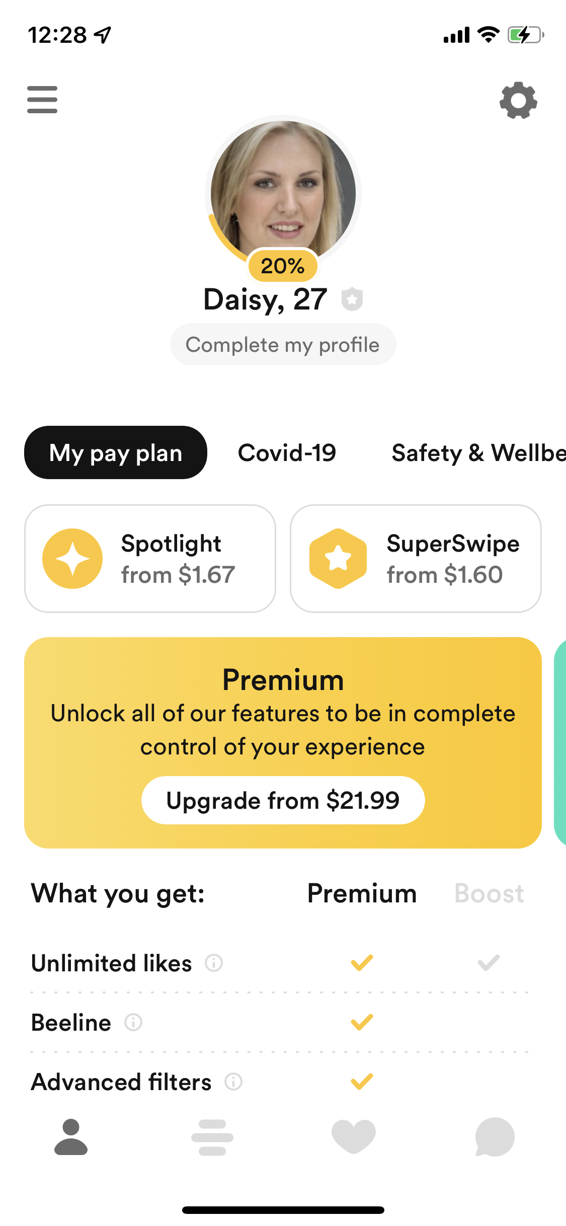 Screenshot of Account