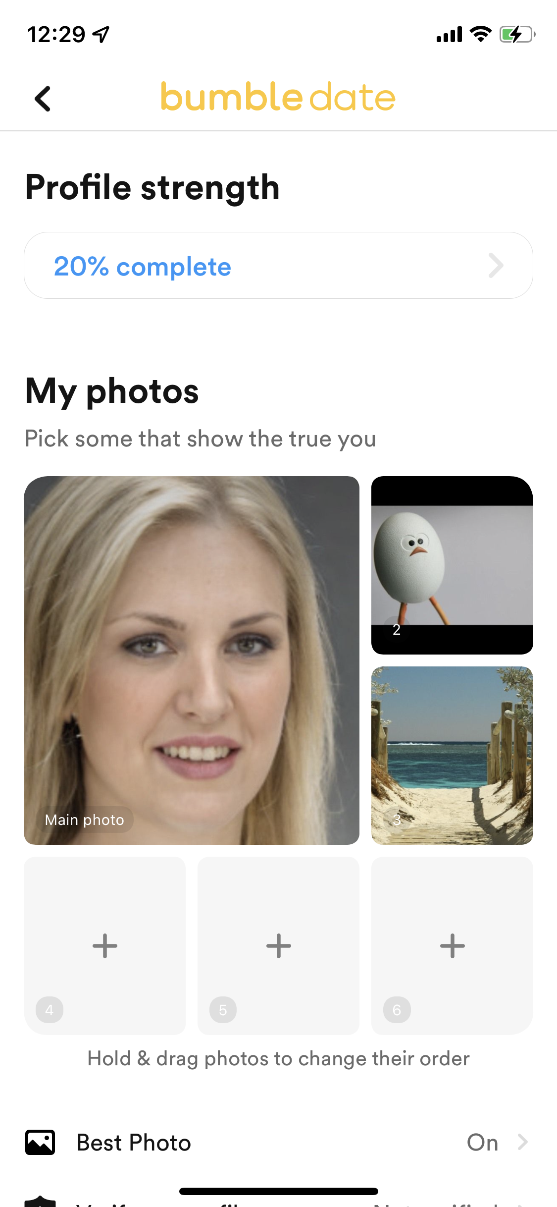 Screenshot of Complete profile