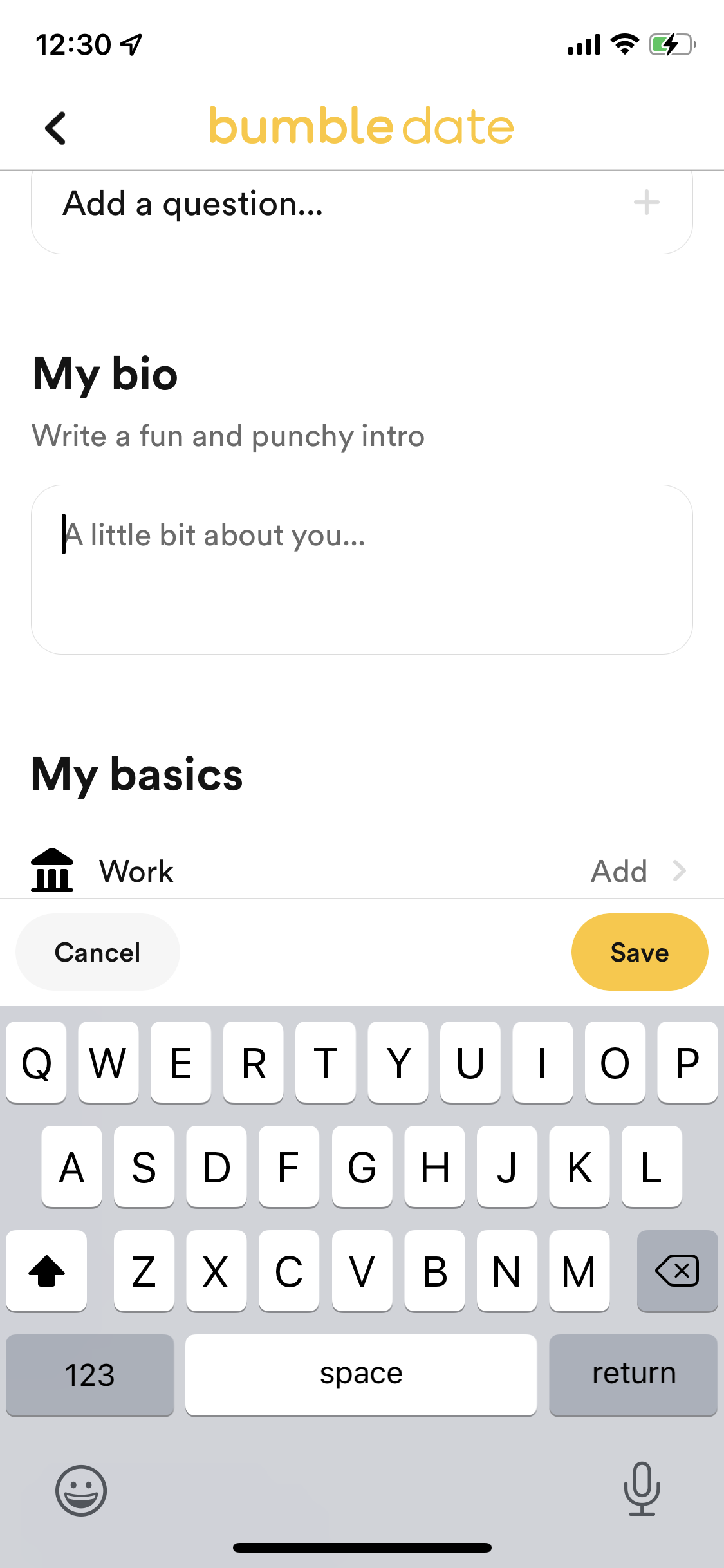 Screenshot of Add bio
