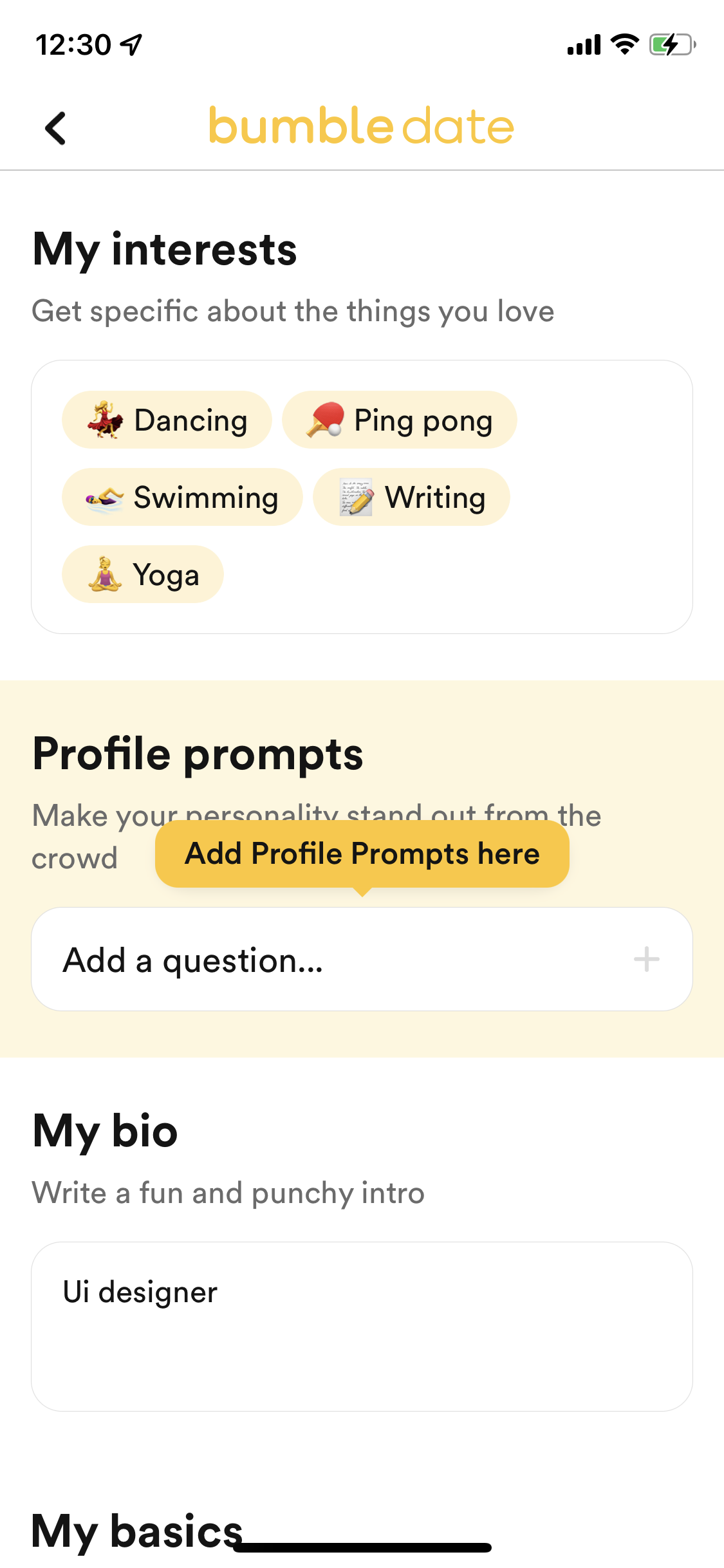 Screenshot of Complete profile