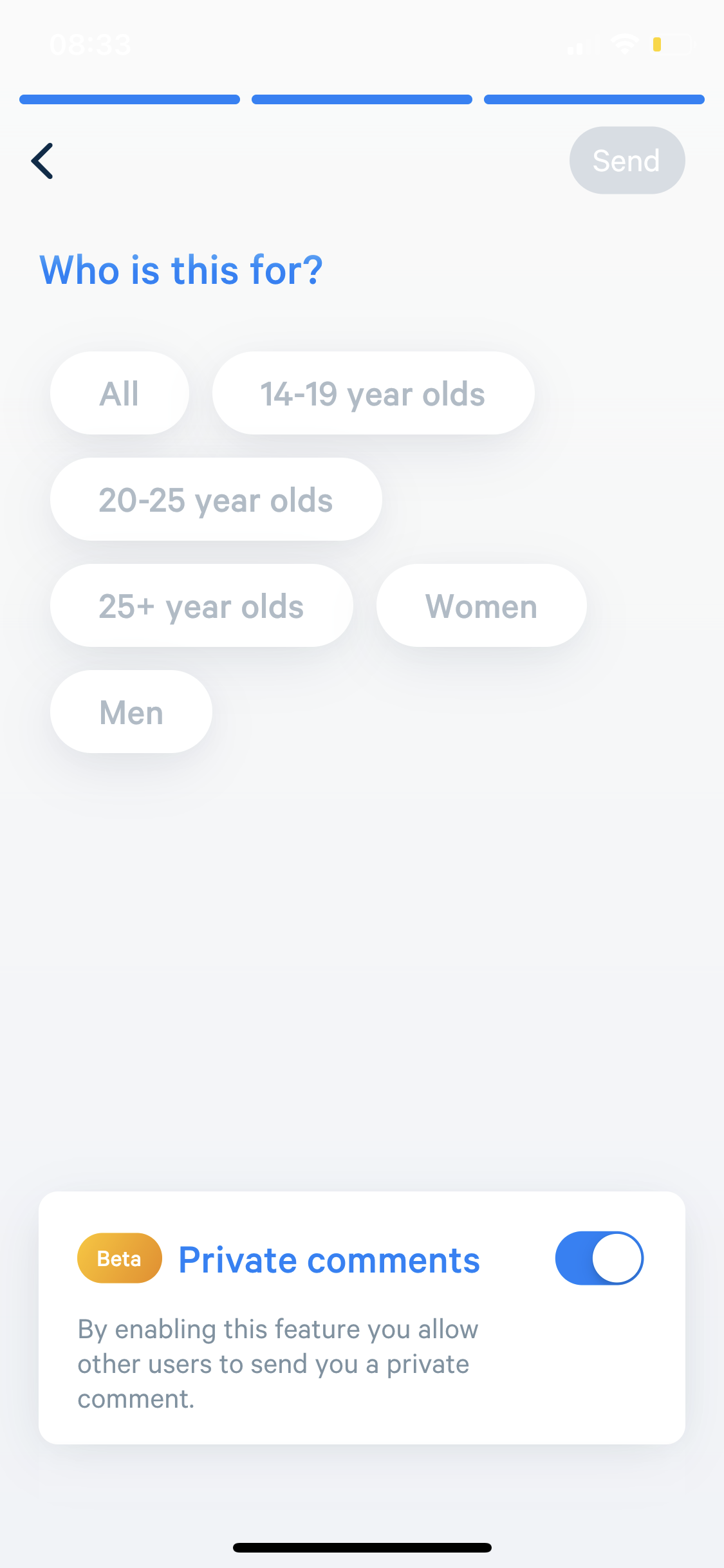 Screenshot of Select audience