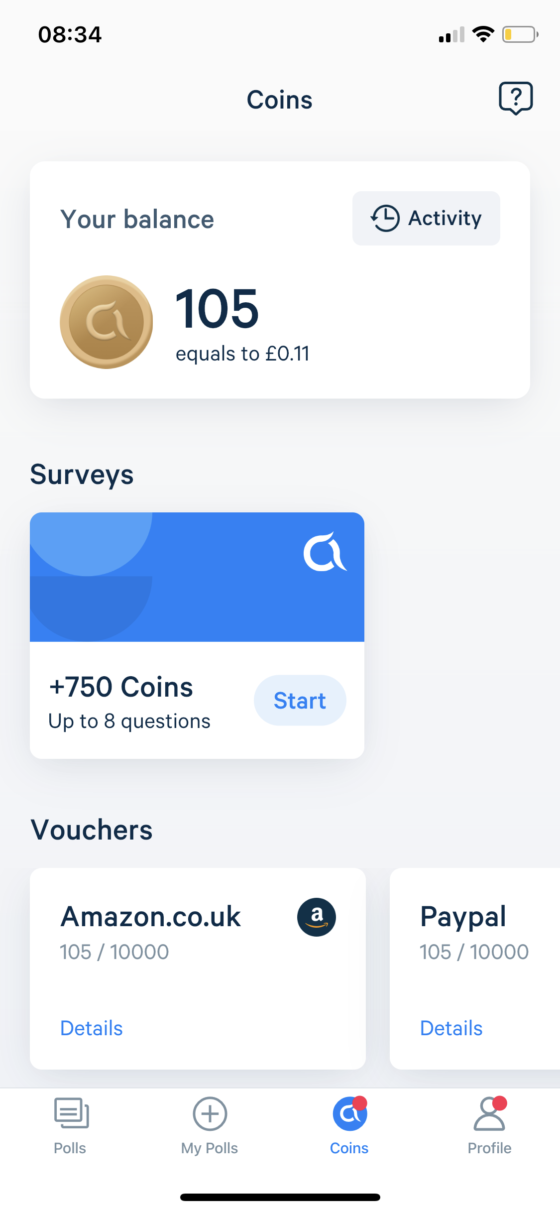 Screenshot of My coins