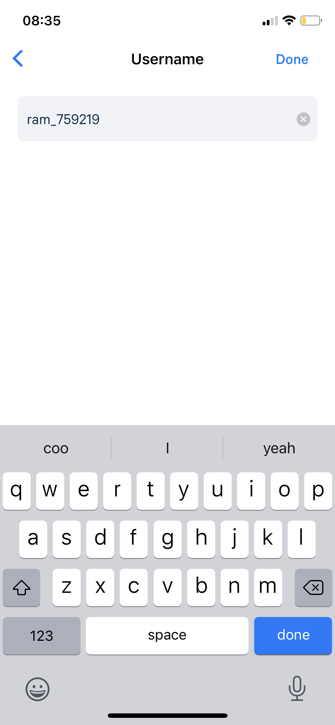 Screenshot of Set username