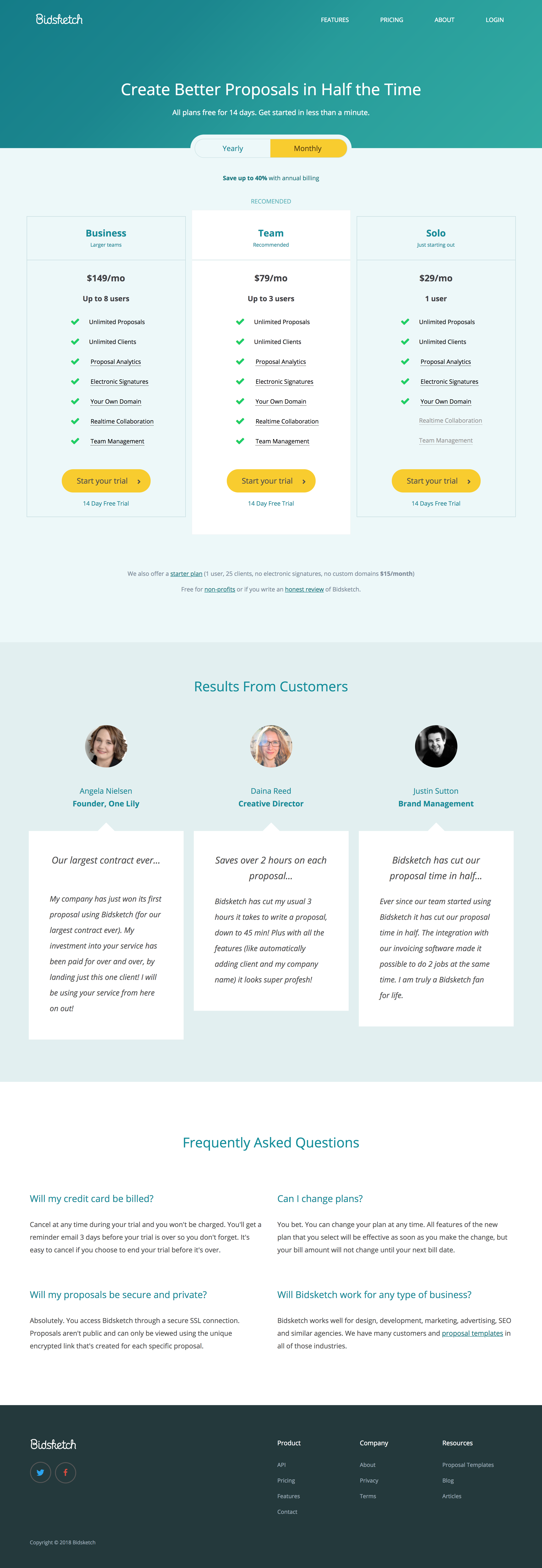 Screenshot of Pricing