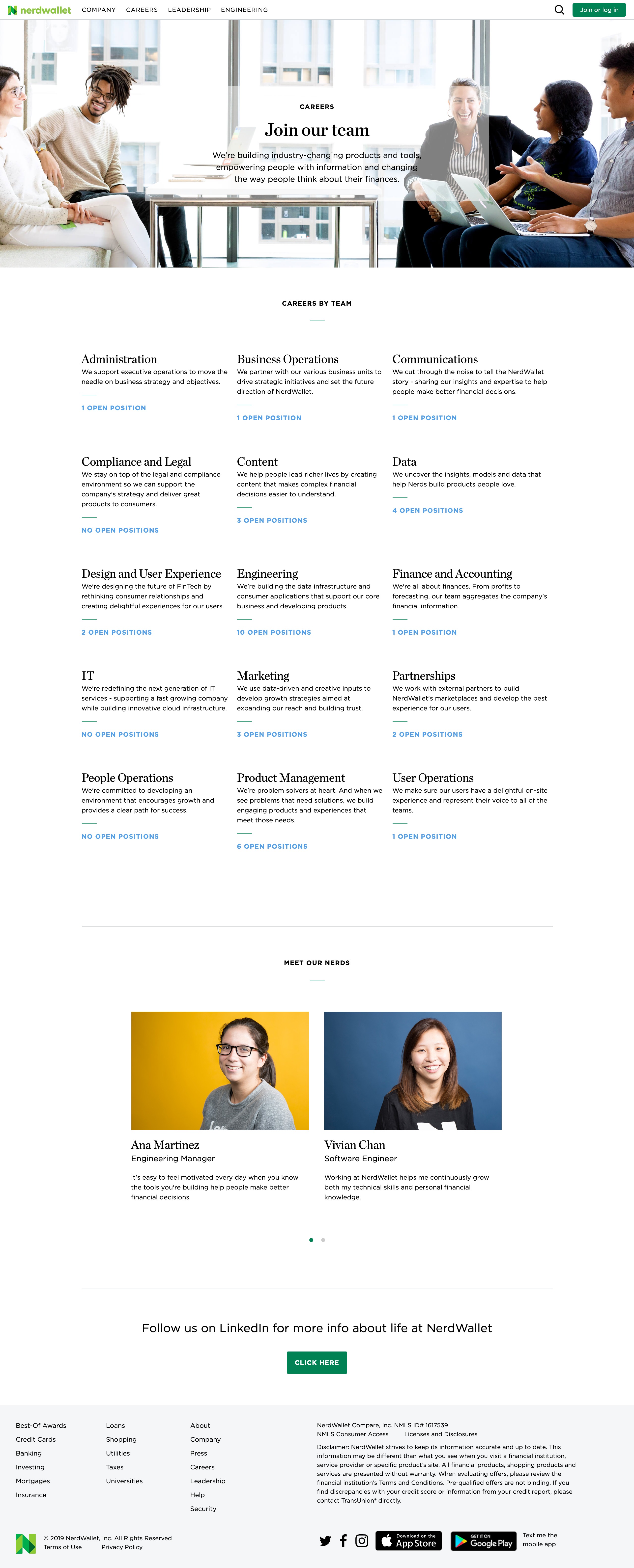 Screenshot of Careers