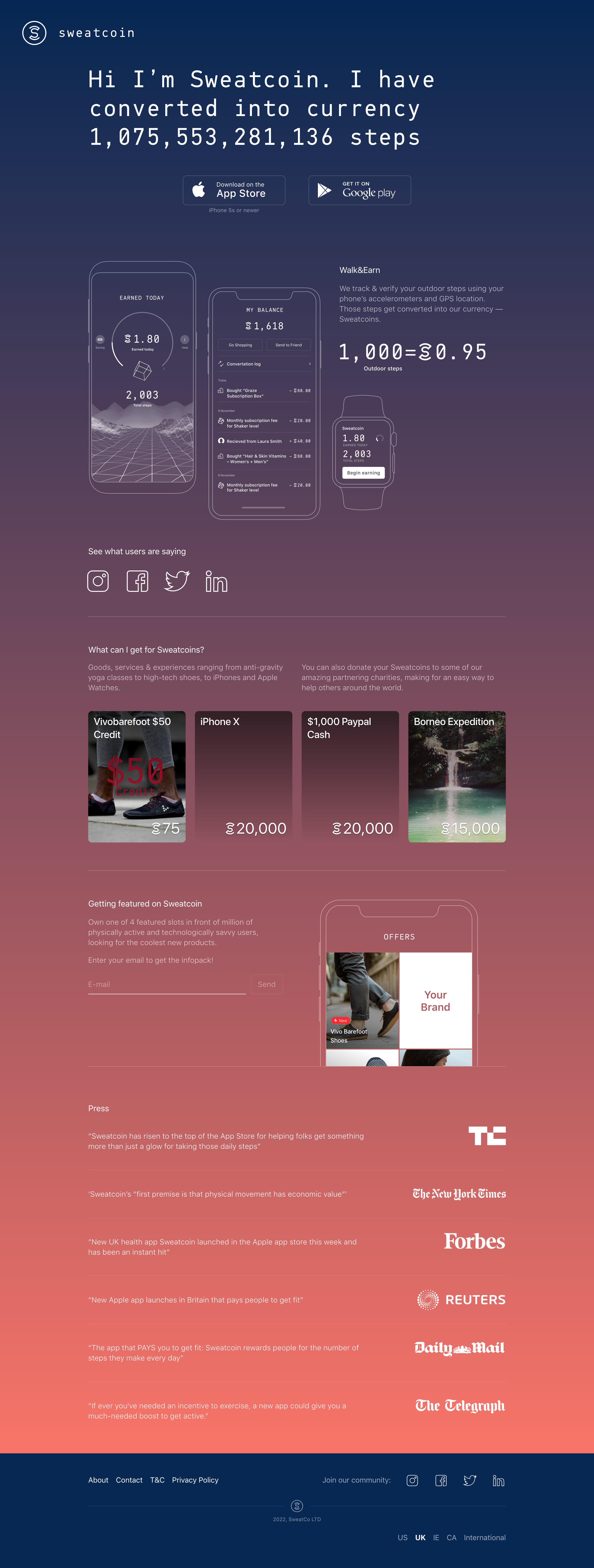 Screenshot of Landing page