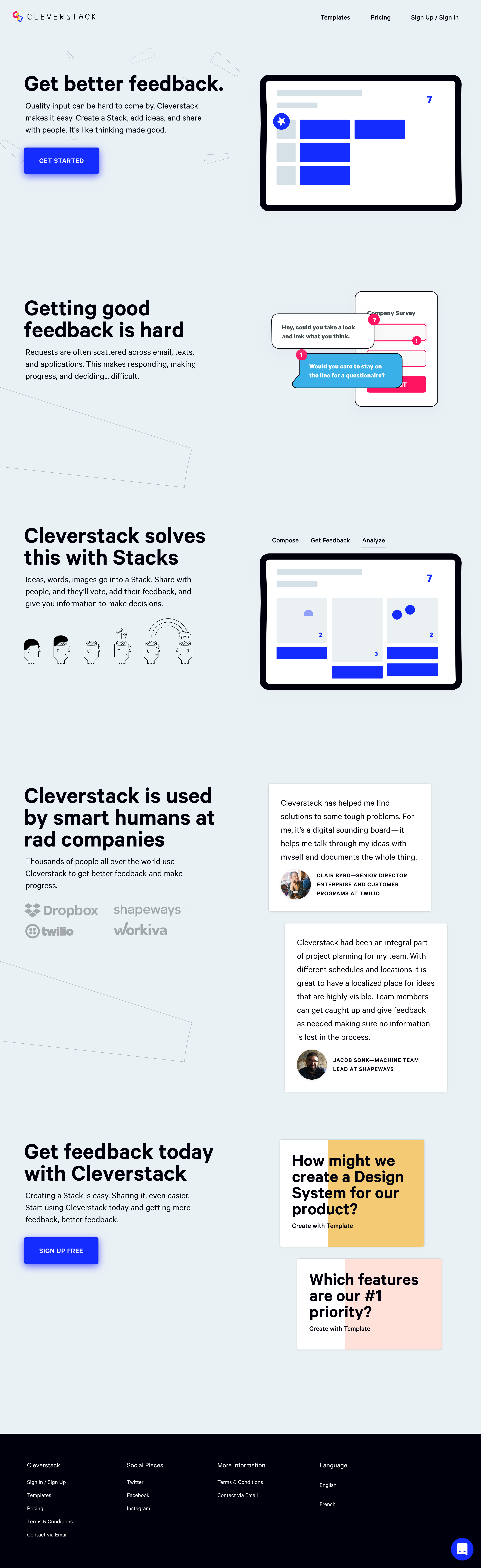 Screenshot of Landing page
