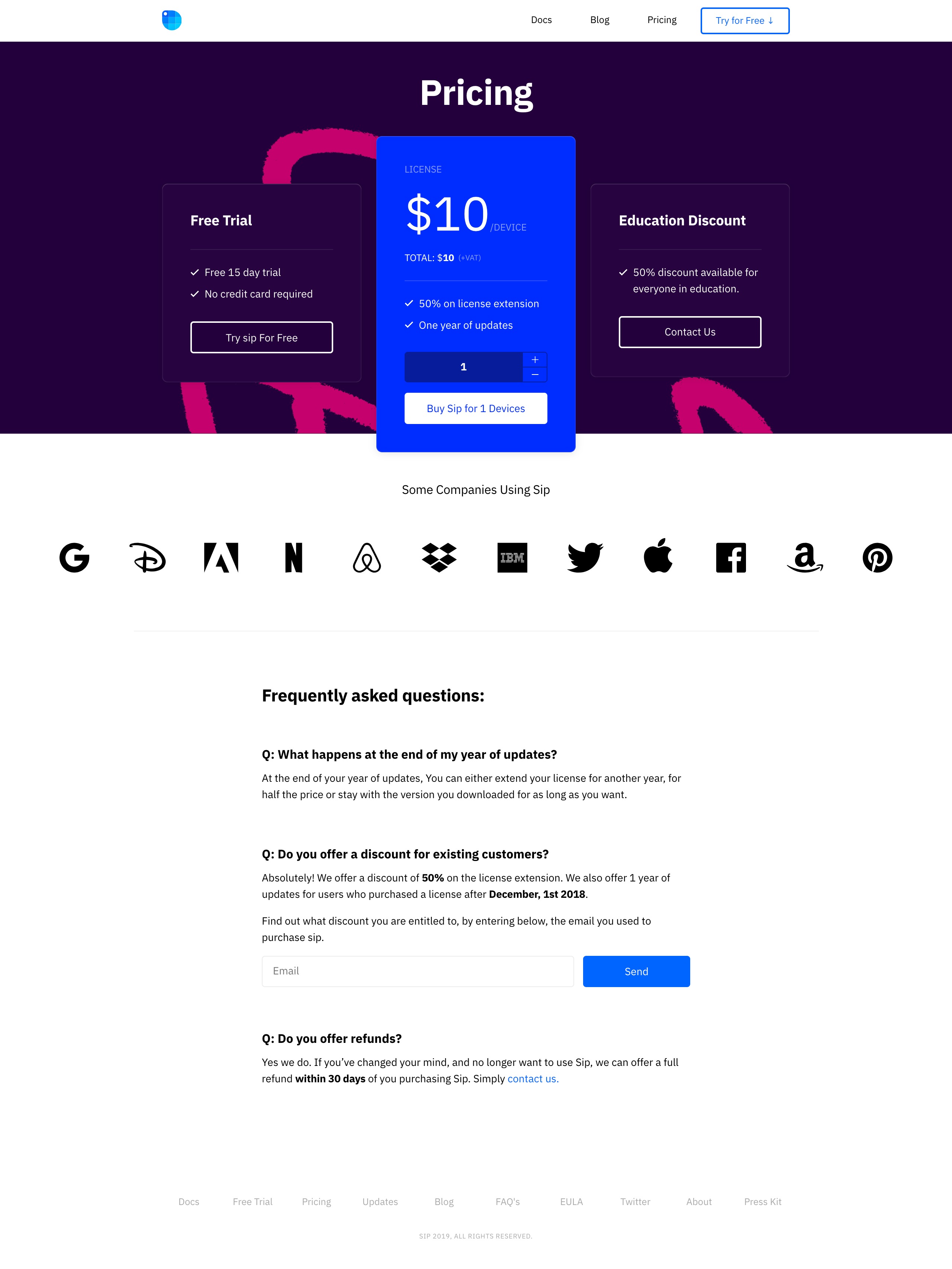 Screenshot of Pricing