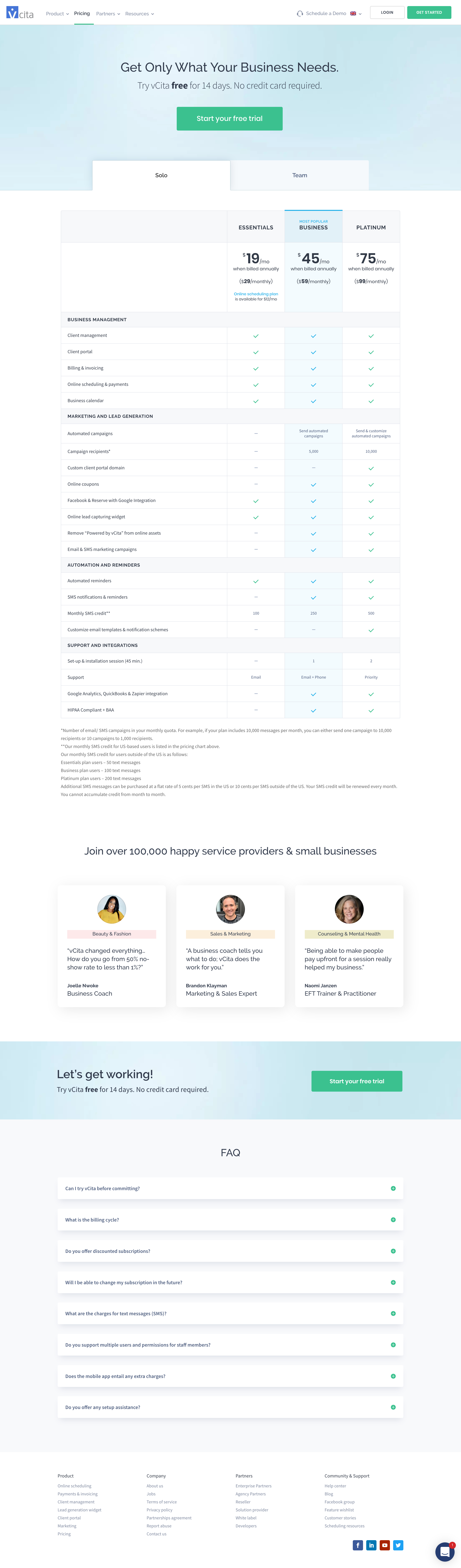 Screenshot of Pricing