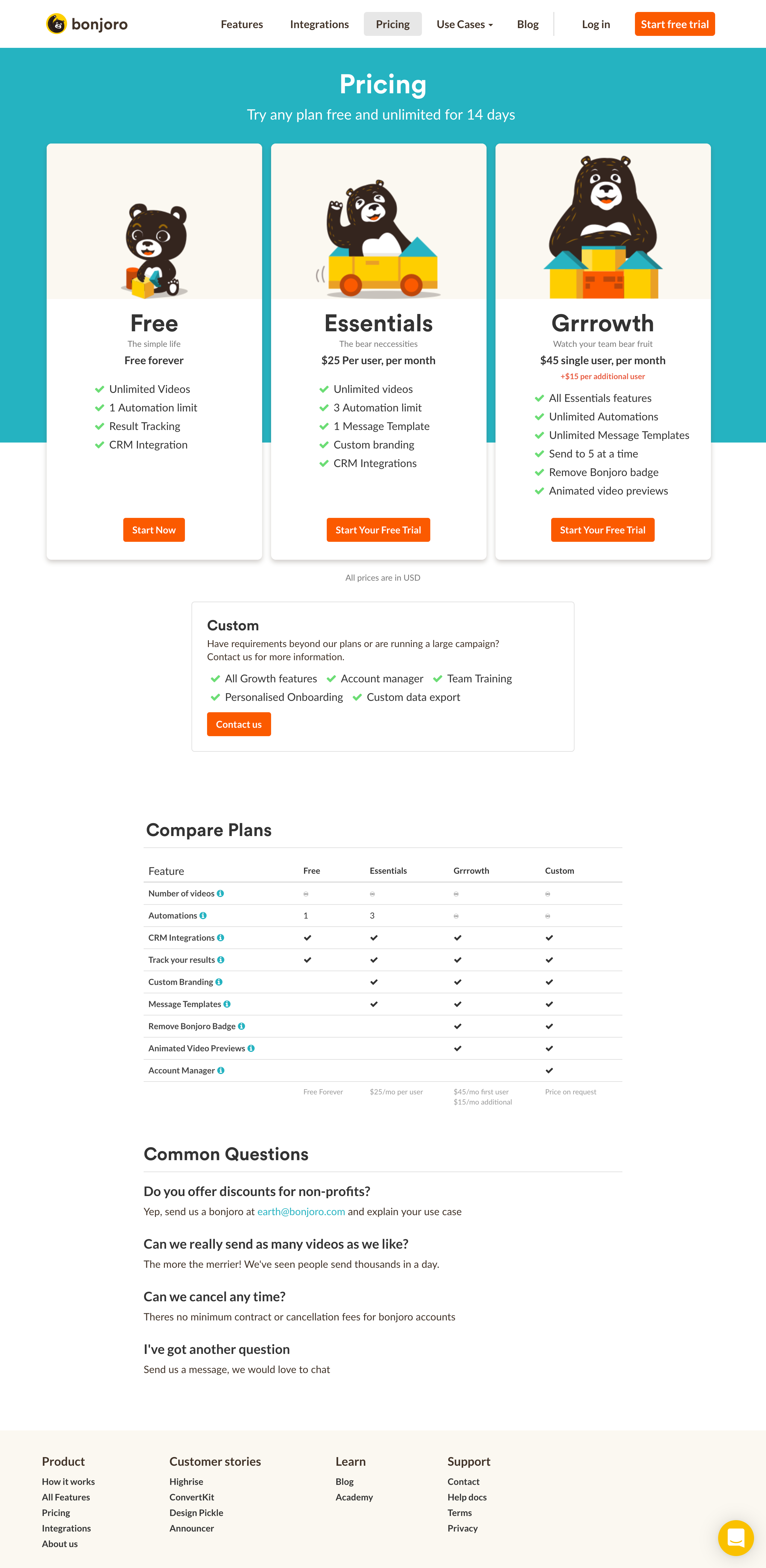Screenshot of Pricing