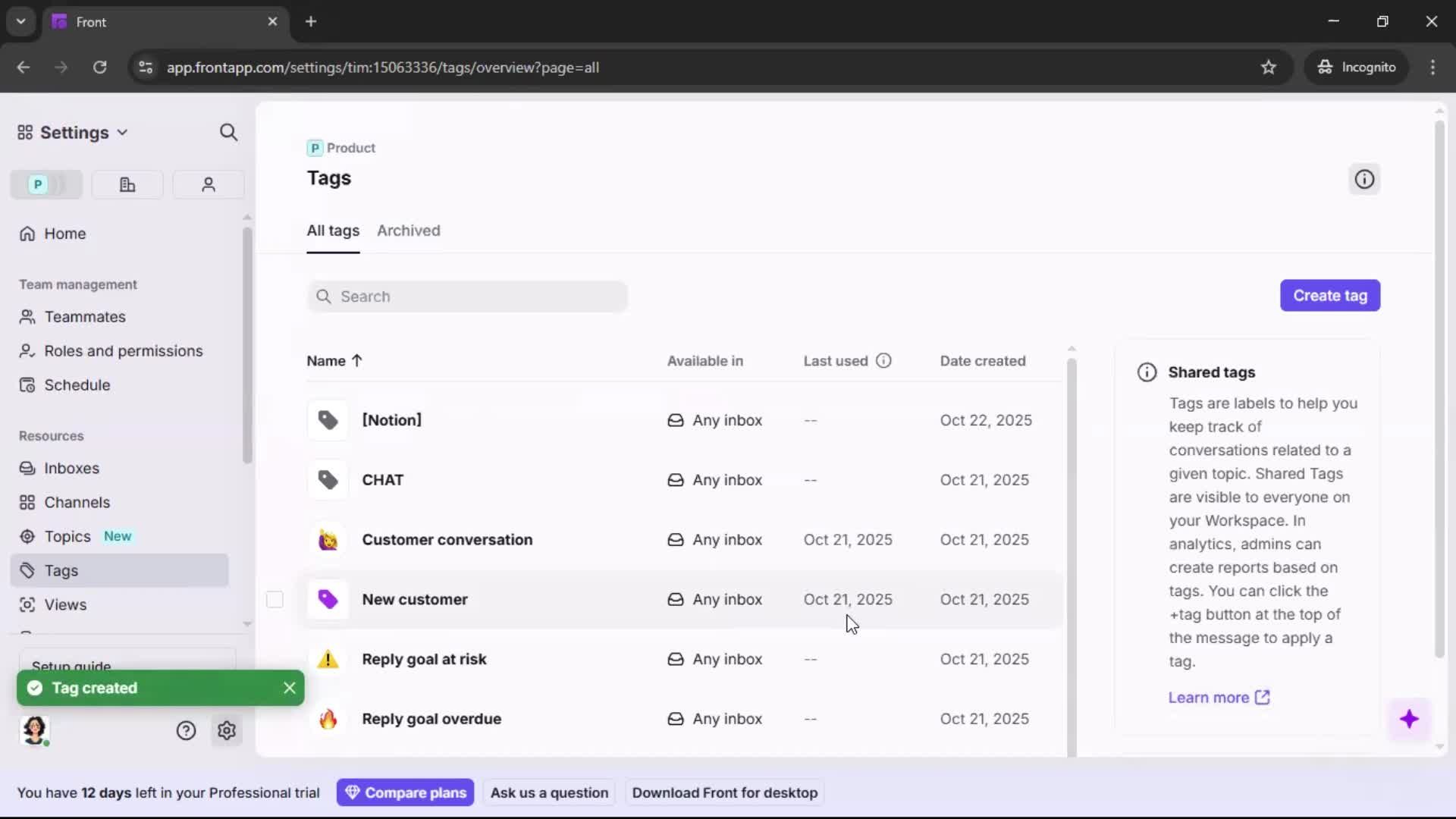 Adding tags on Front video thumbnail