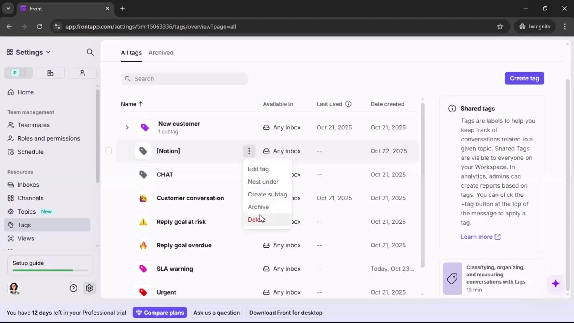 Adding tags on Front video thumbnail