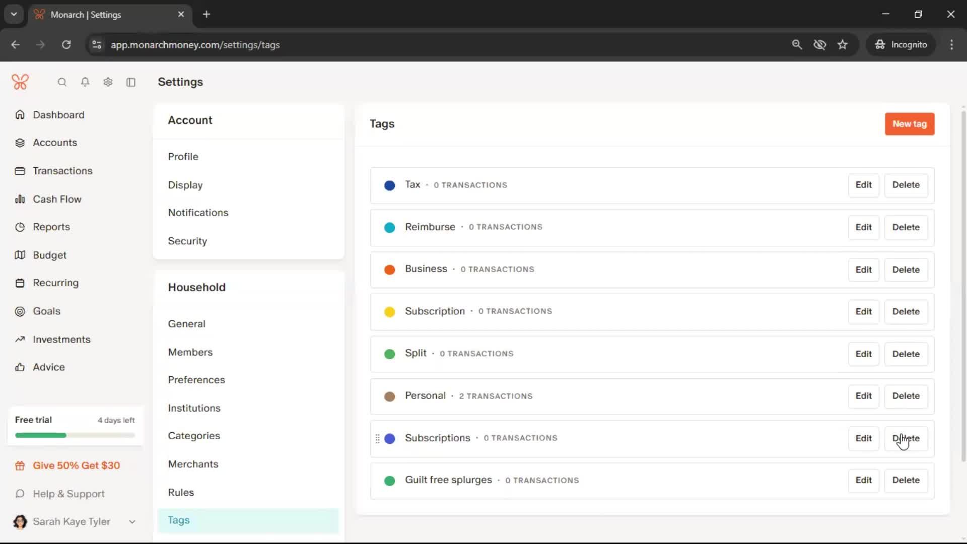 Adding tags on Monarch Money video thumbnail