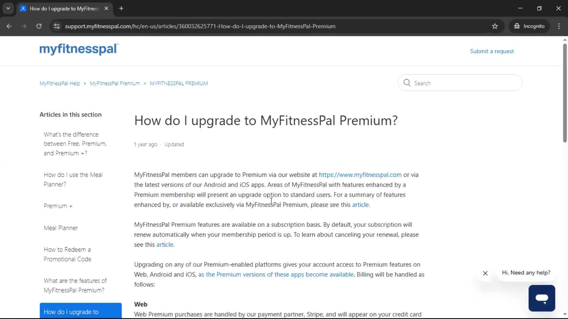 Help center on MyFitnessPal video thumbnail