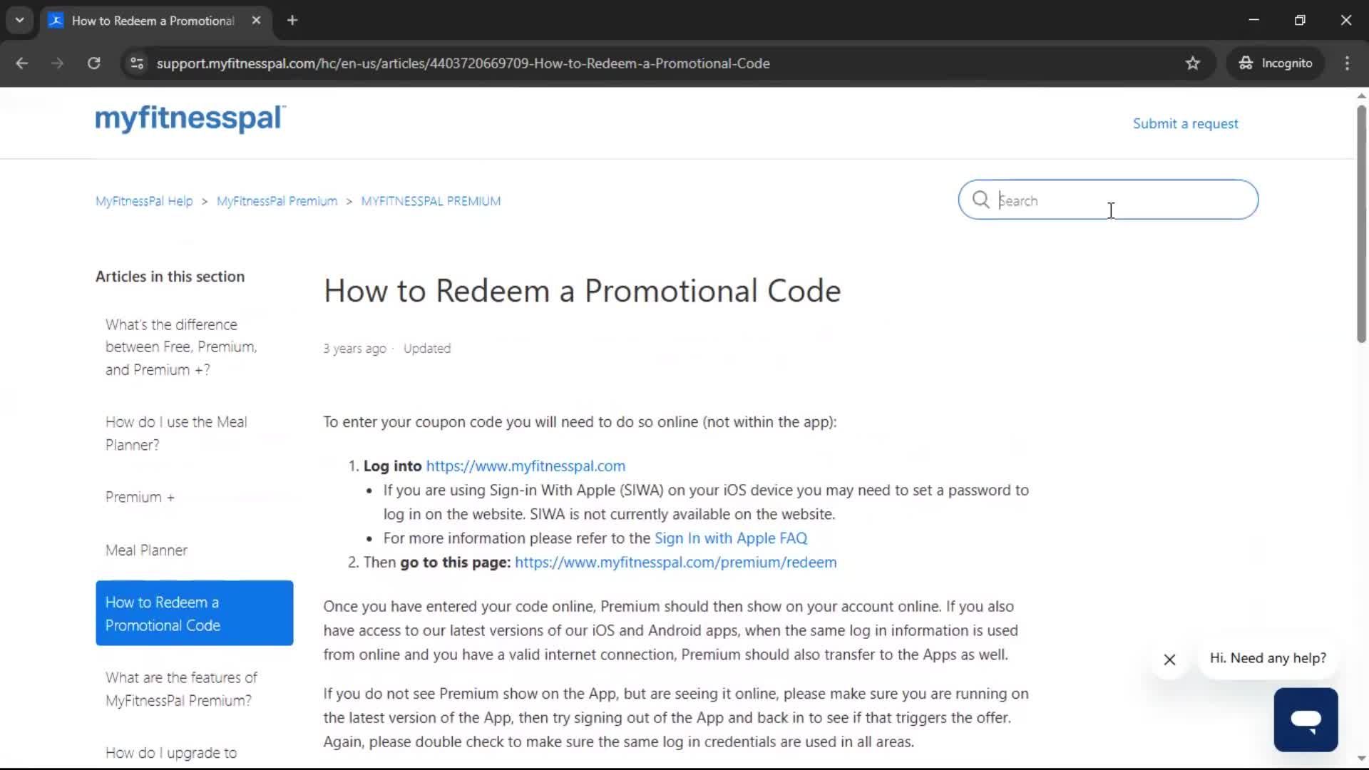 Help center on MyFitnessPal video thumbnail