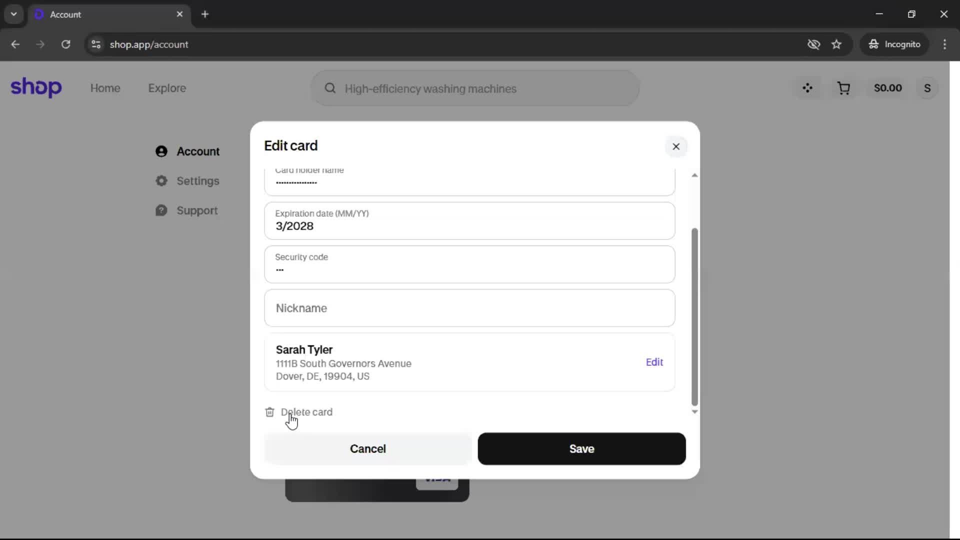 Removing card details on Shop video thumbnail