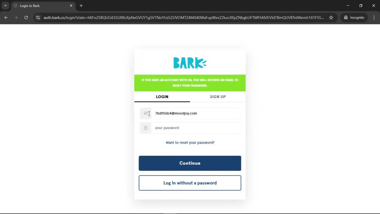 Resetting password on BarkBox video thumbnail