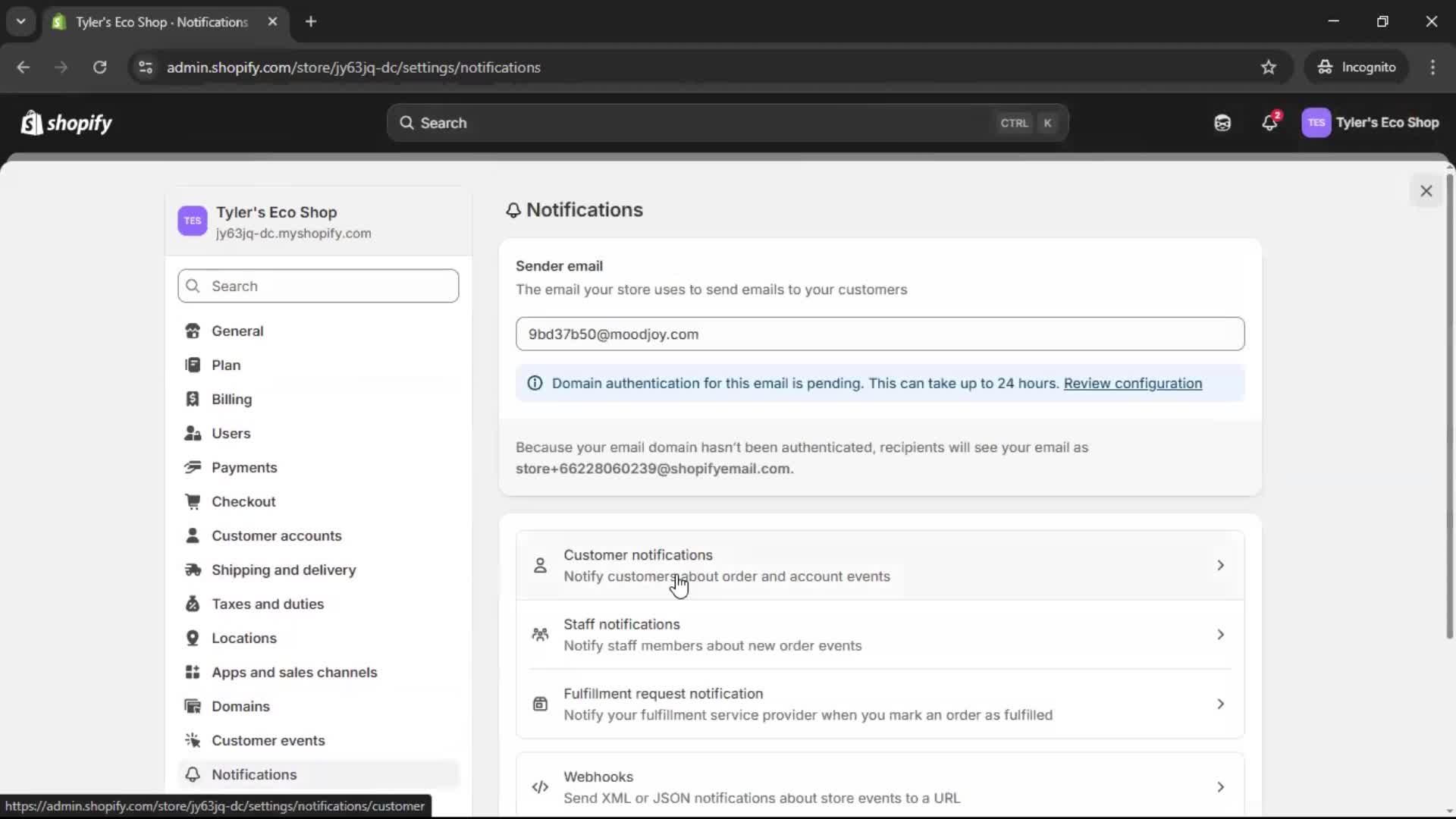 Settings on Shopify video thumbnail