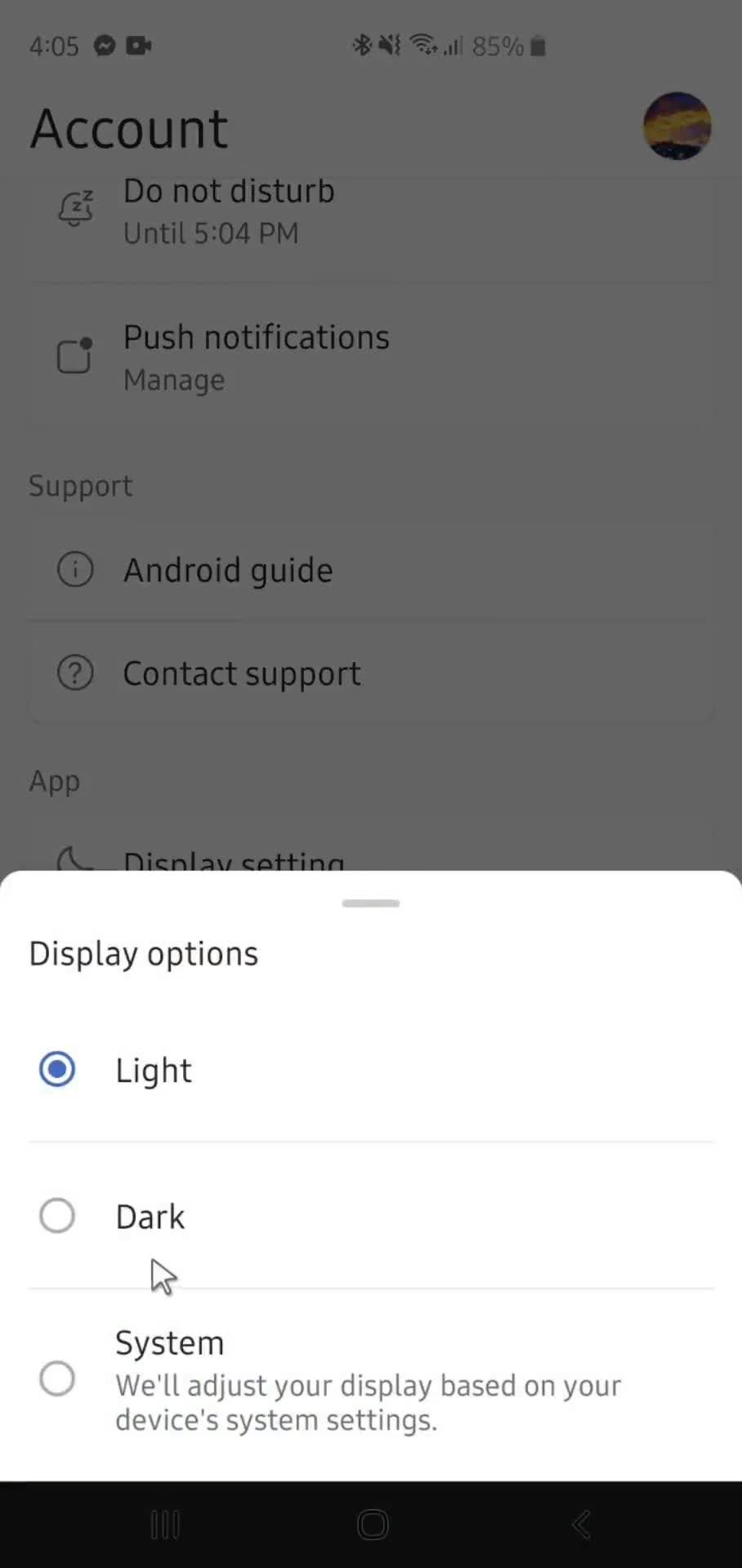 Display settings video thumbnail