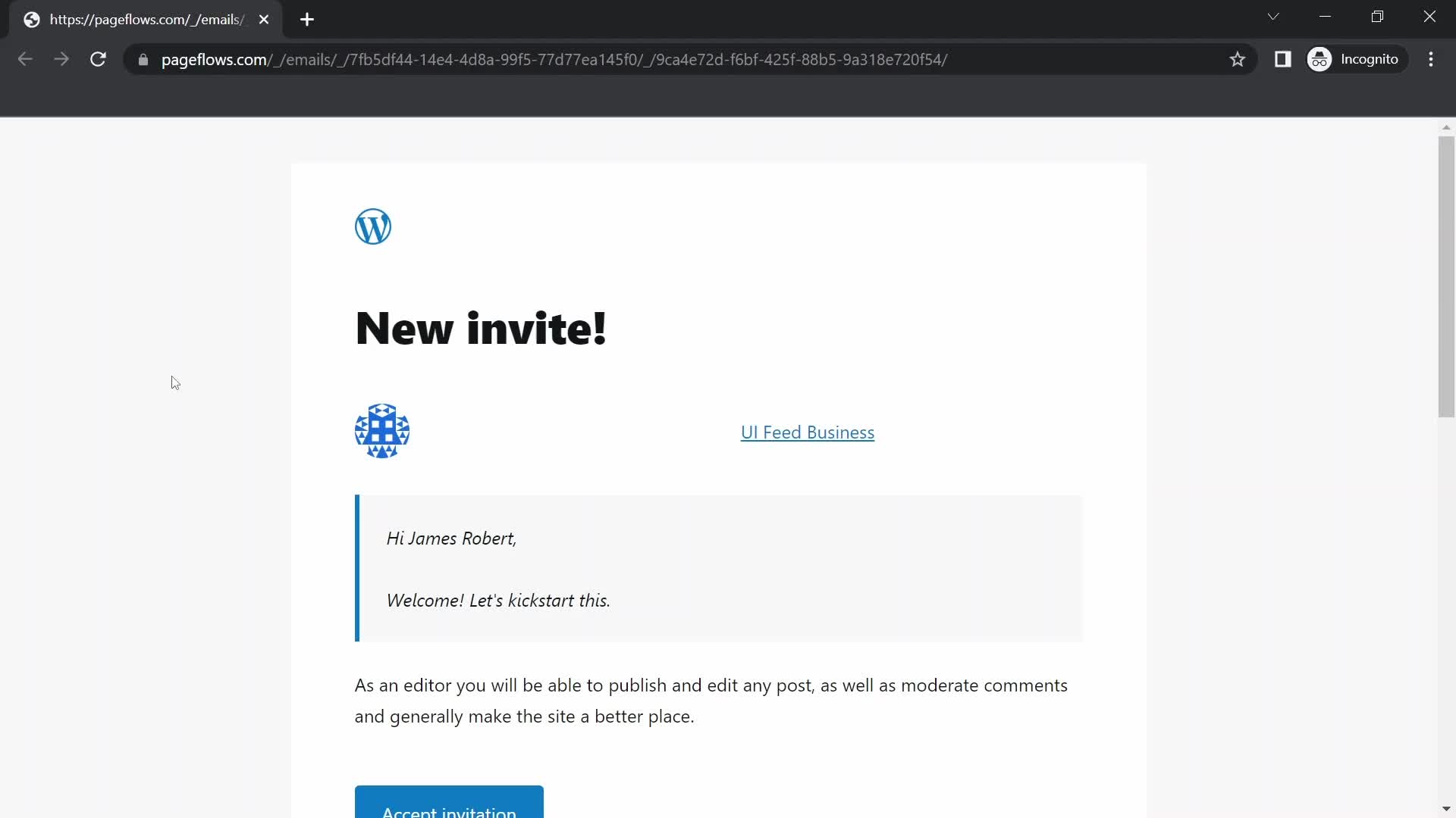 Accepting an invite on WordPress video thumbnail