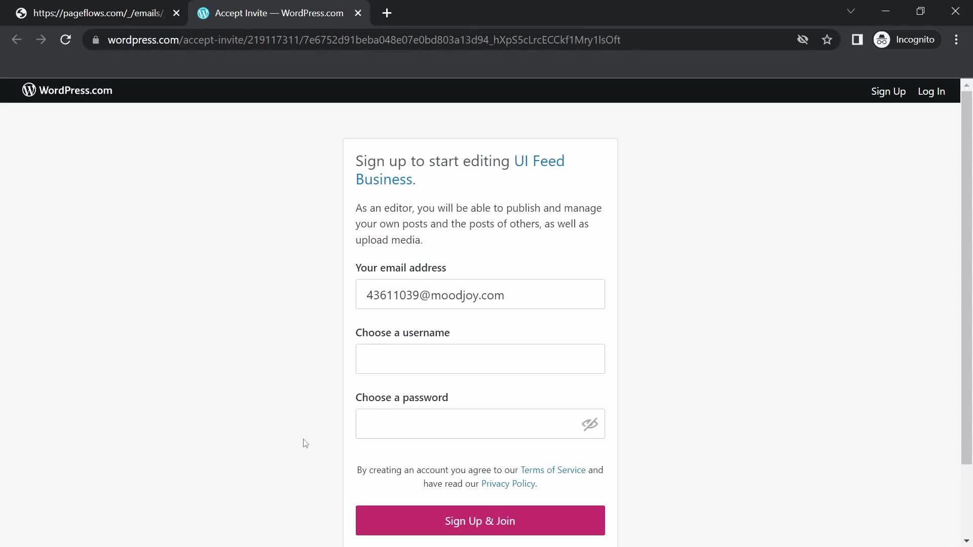 Accepting an invite on WordPress video thumbnail