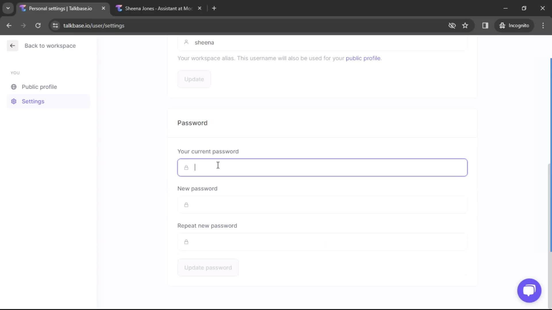 Changing password on Talkbase video thumbnail