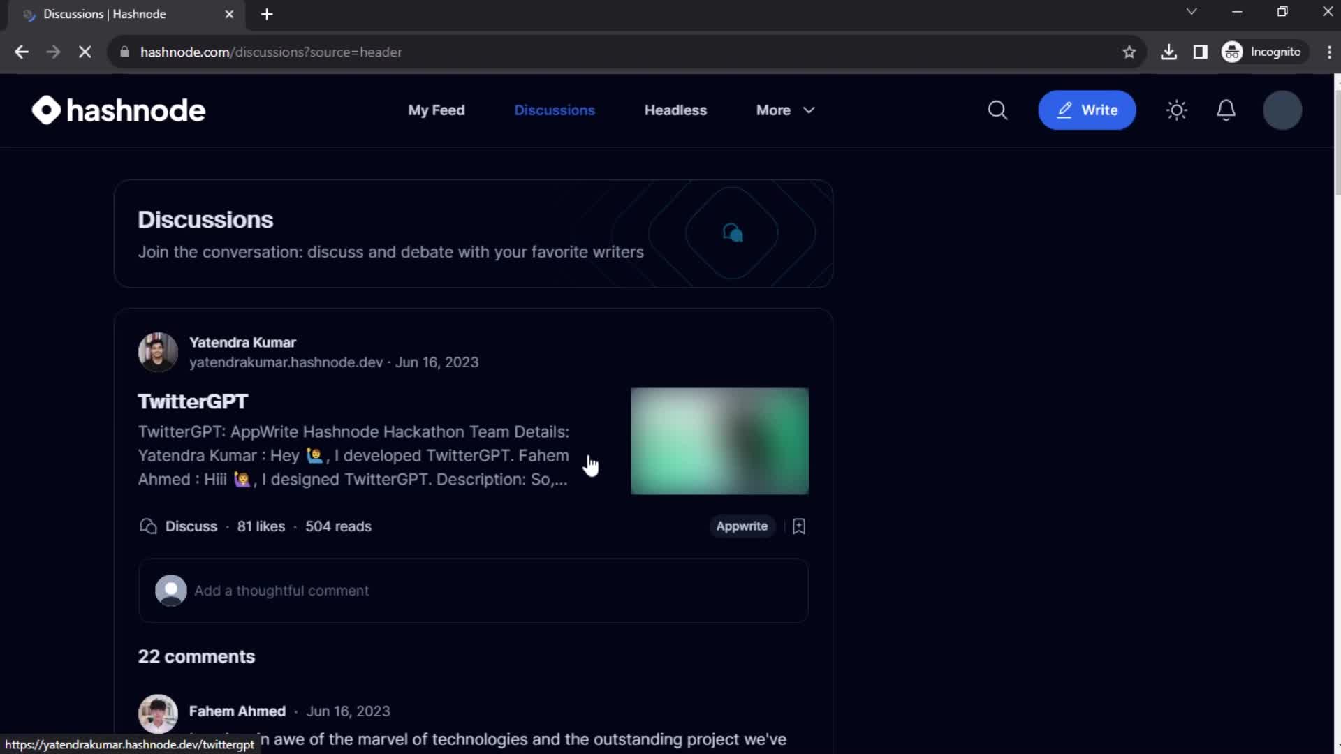 General browsing on Hashnode video thumbnail