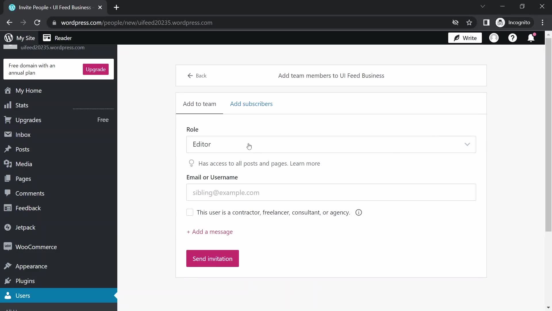Inviting people on WordPress video thumbnail