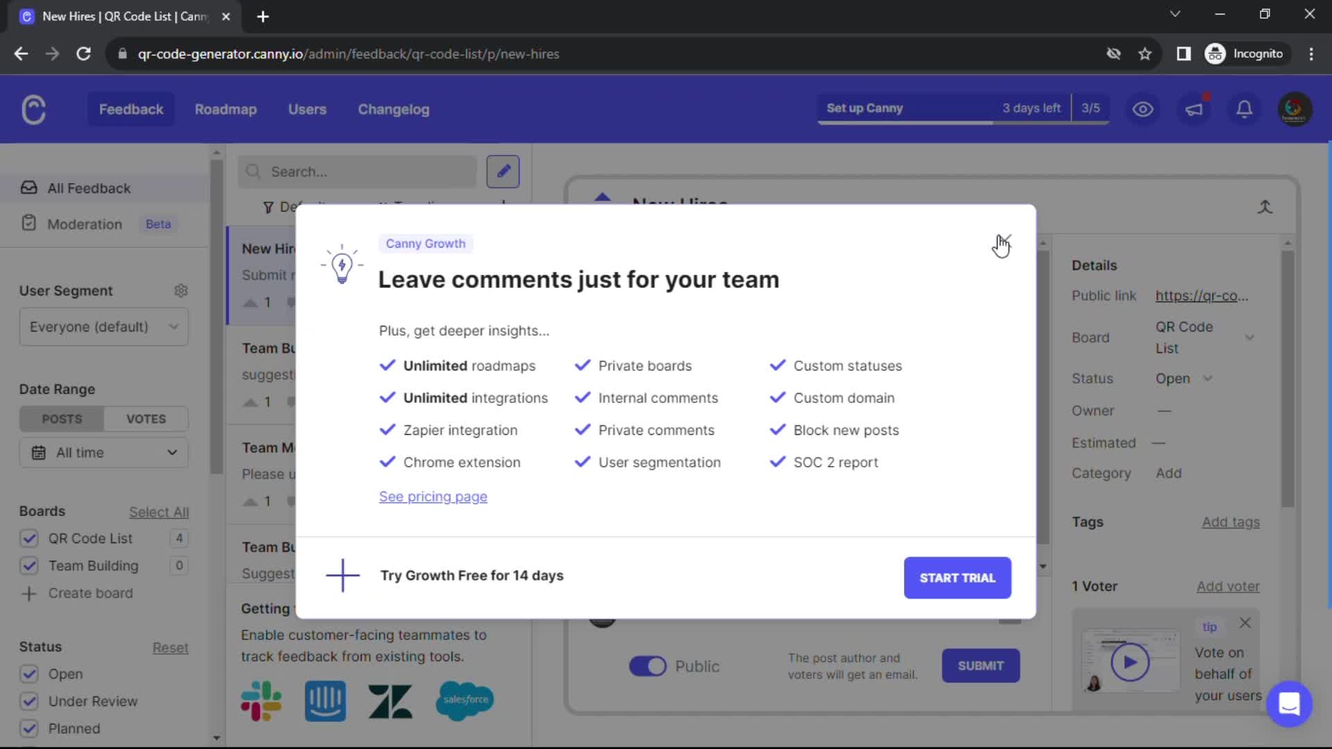 Managing feedback on Canny video thumbnail