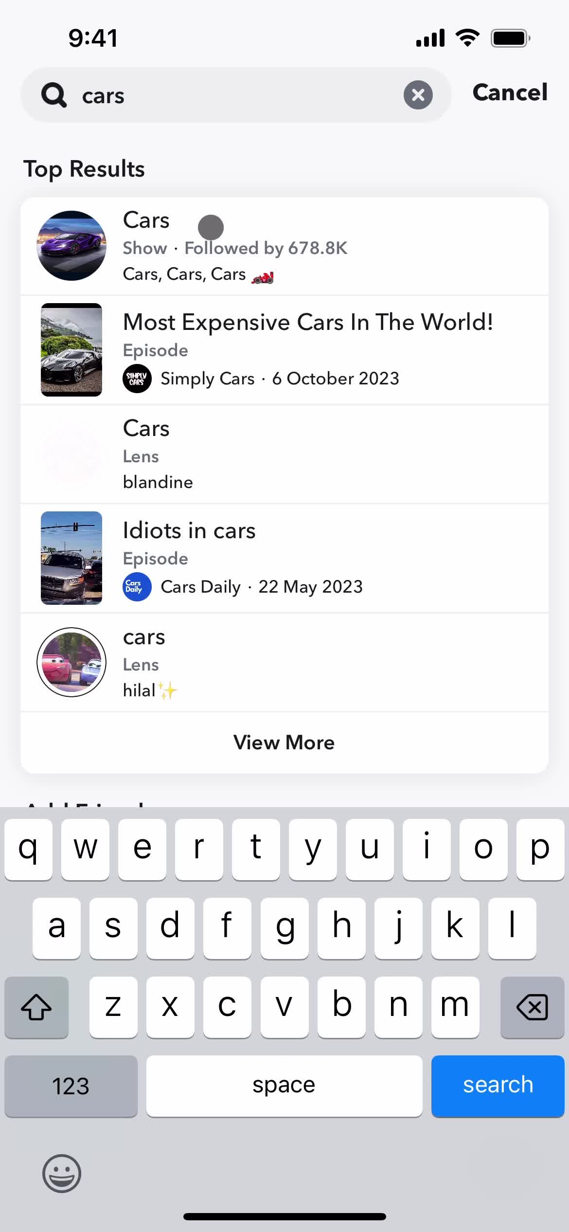 Searching on Snapchat video thumbnail