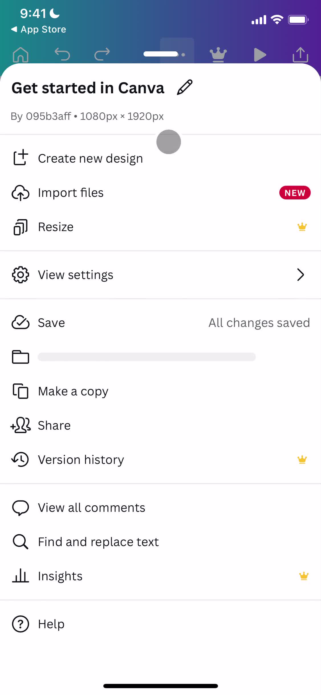 Action menu video thumbnail