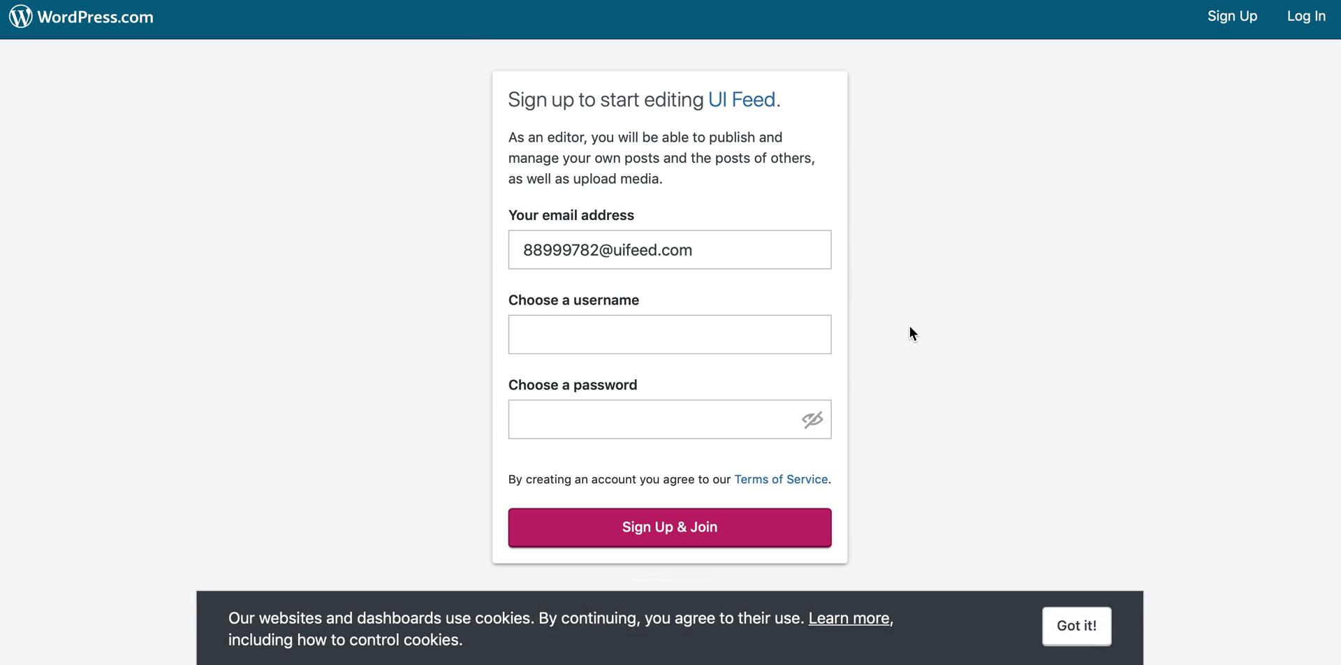 Accepting an invite on WordPress video thumbnail
