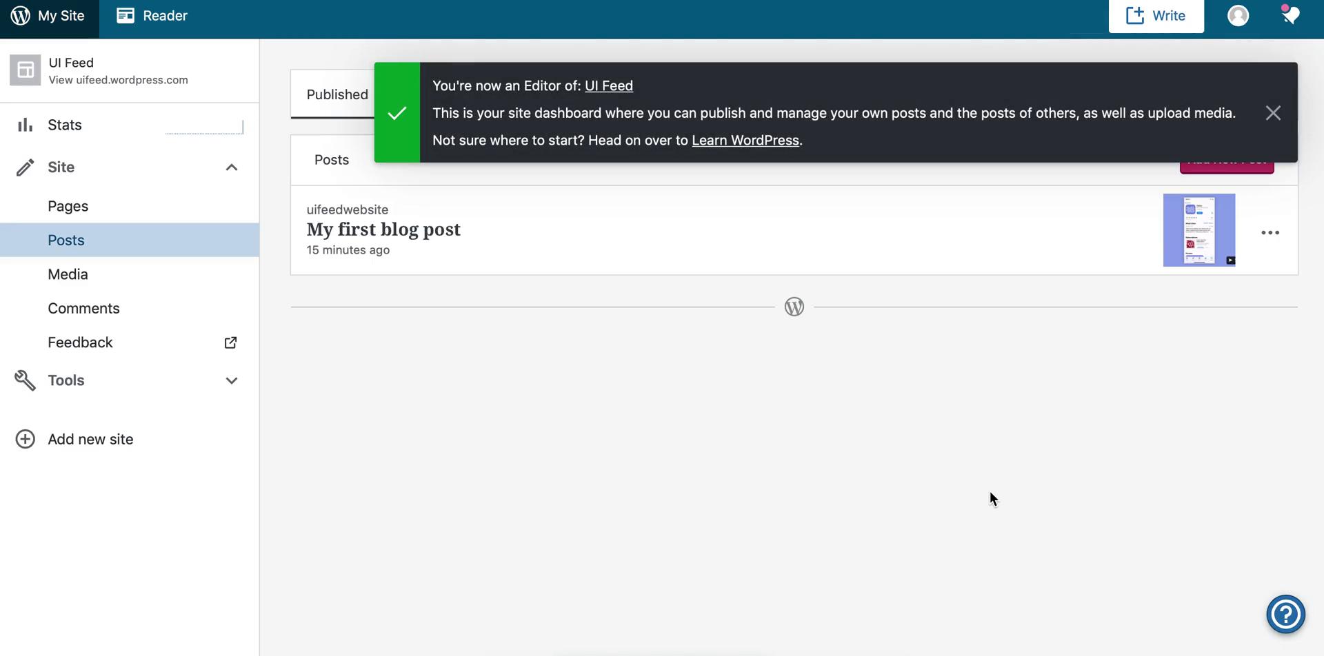 Accepting an invite on WordPress video thumbnail