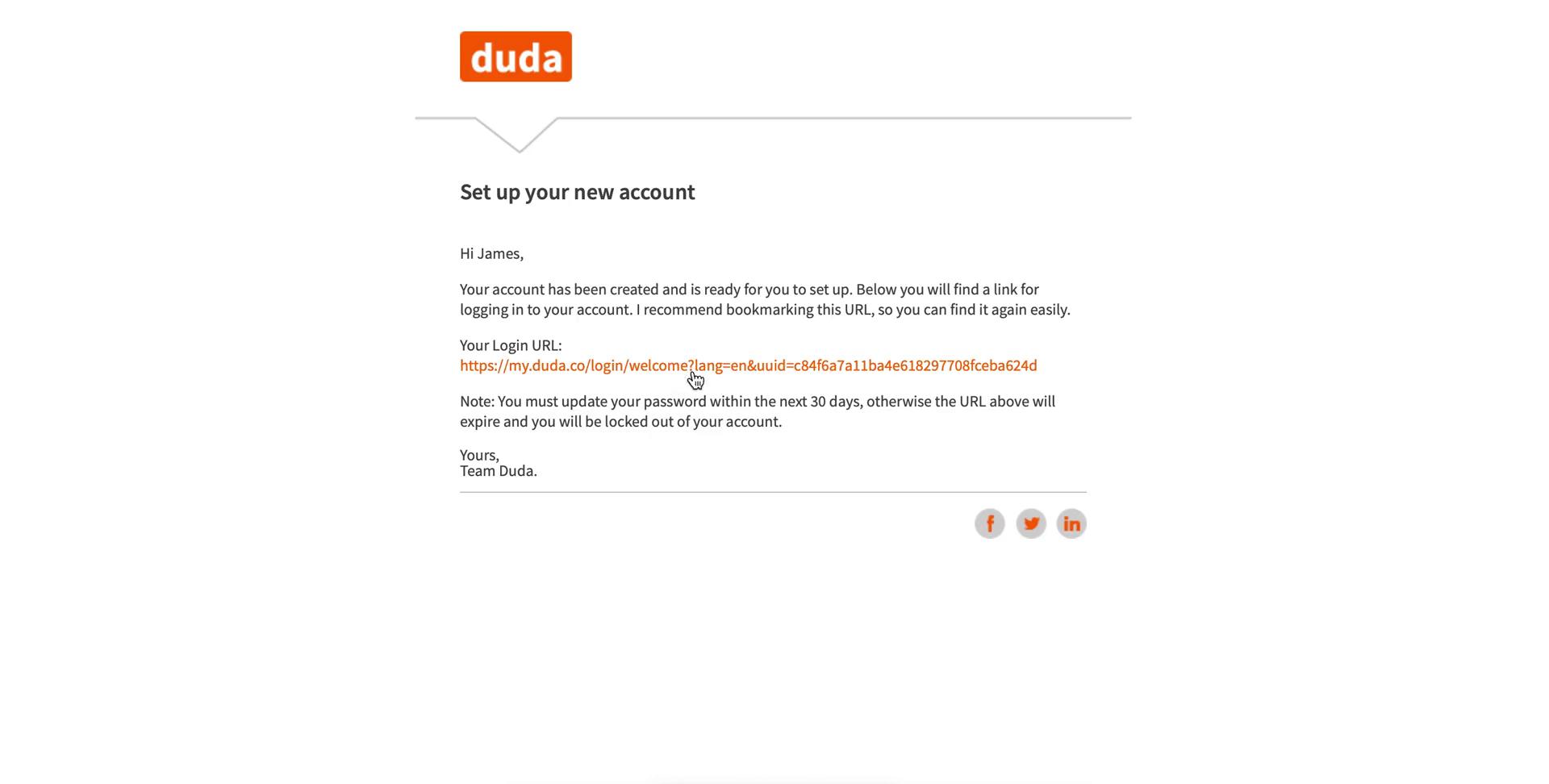 Screenshot of Accepting an invite on Duda