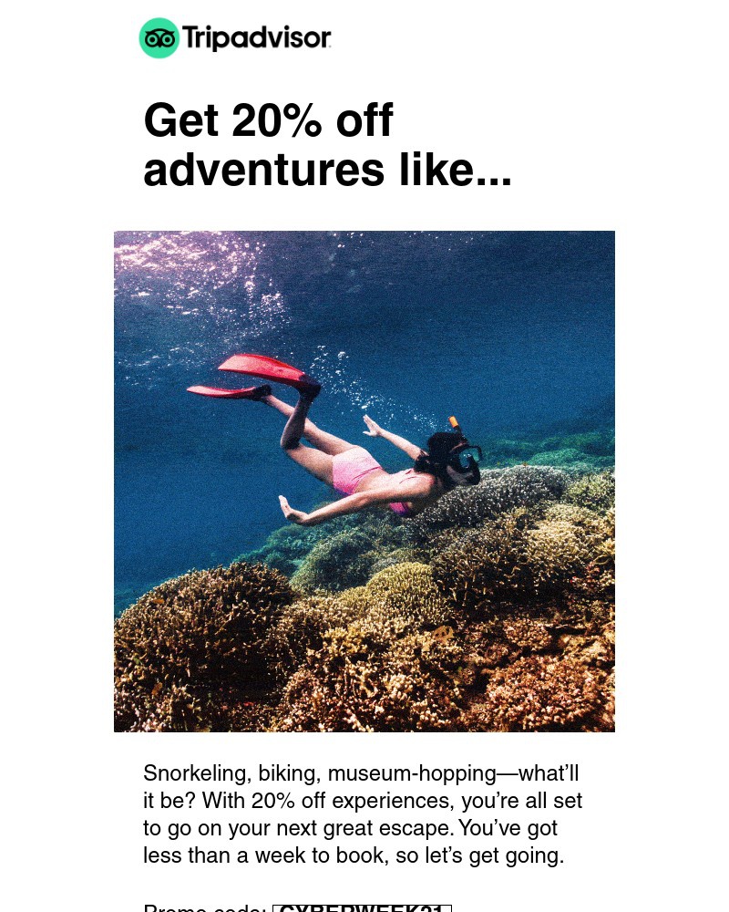 Tripadvisor - 🔥 1 week only: 20% OFF all experiences worldwide
