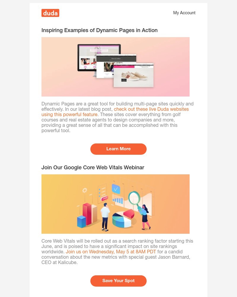 Duda - 10 Examples of Dynamic Pages, Google Core Web Vitals Webinar, and More