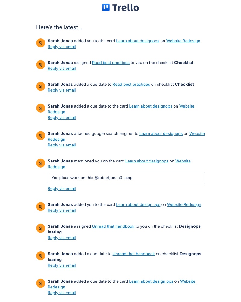 Trello - 13 new notifications on Website Redesign since 4:28 AM (June 5, 2023)